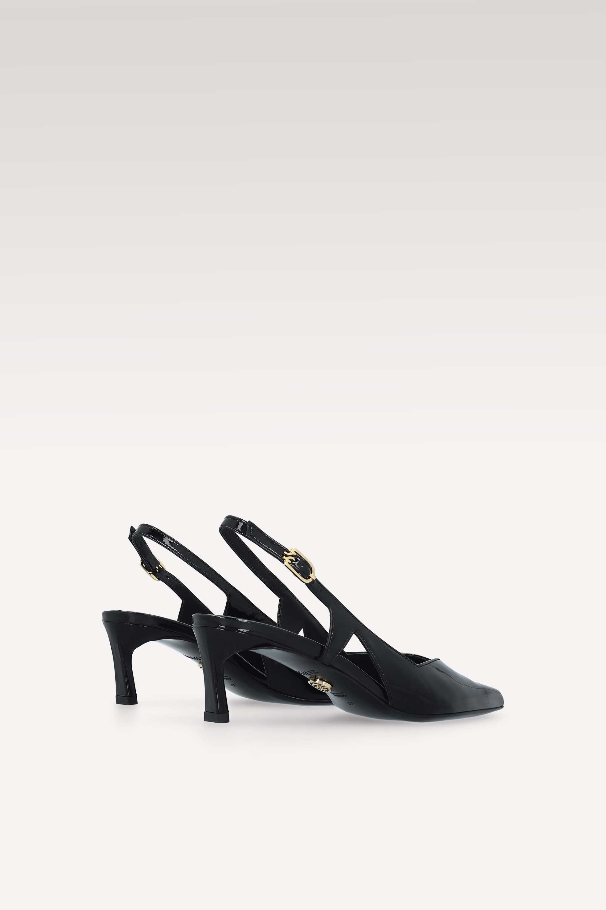 ORCHID BLACK PATENT LEATHER SLINGBACK PUMPS