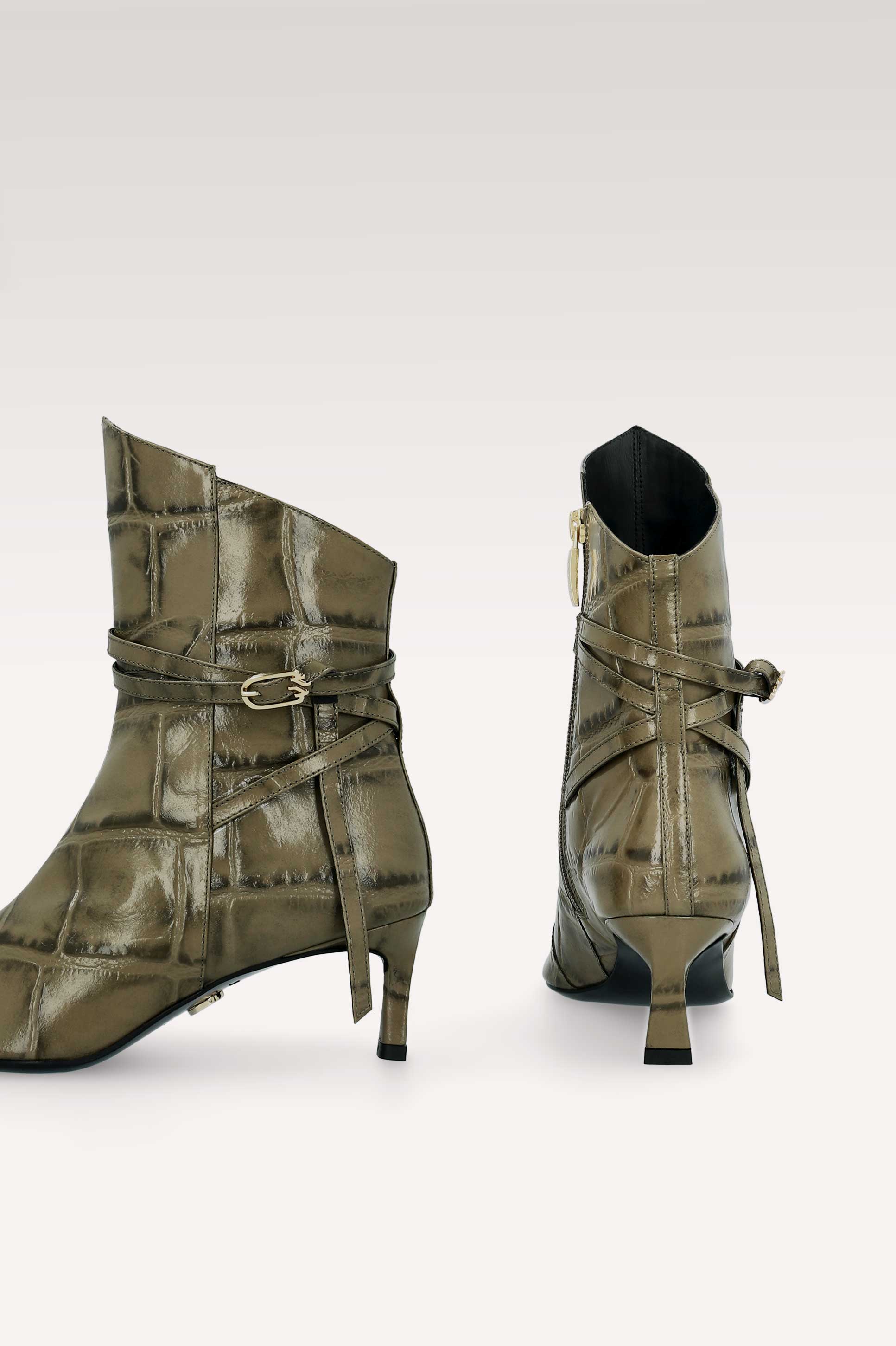 ORIANA OLIVIE COCCO EMBOSSED LEATHER ANKLE BOOTS