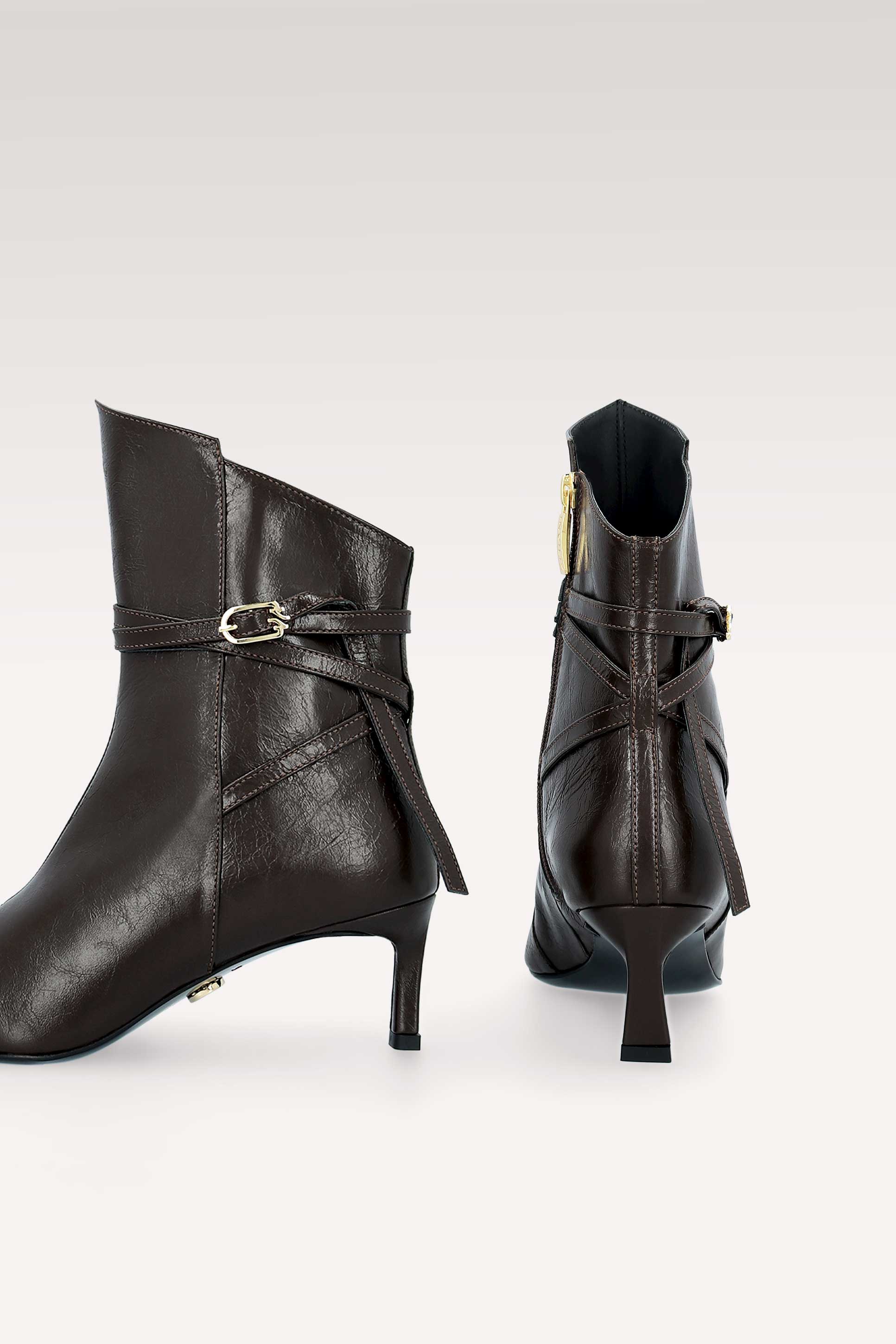 ORIANA BROWN WRINKLED NAPPA LEATHER ANKLE BOOTS