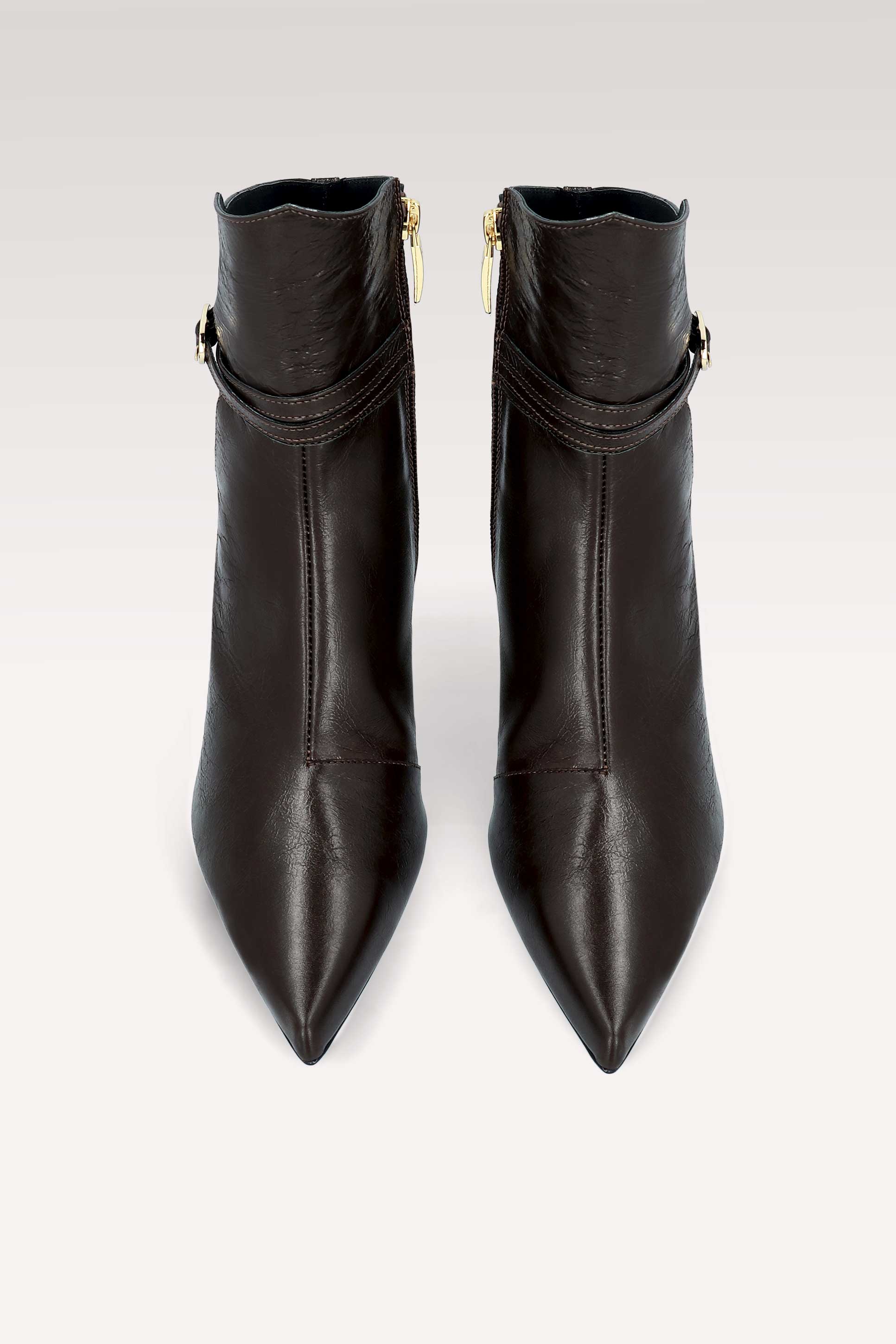 ORIANA BROWN WRINKLED NAPPA LEATHER ANKLE BOOTS