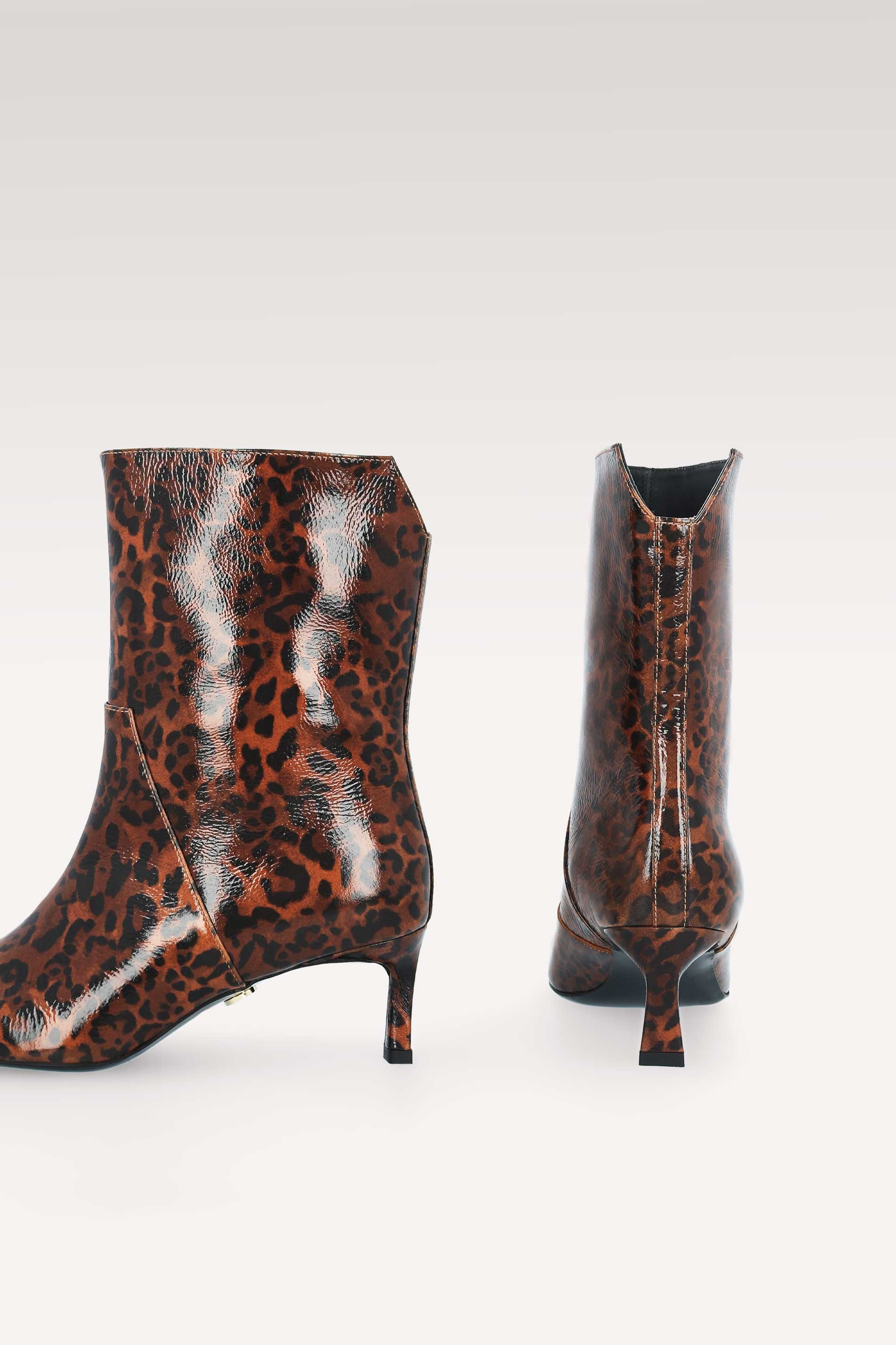 ODETTE BROWN LEOPARD PRINT LEATHER ANKLE BOOTS