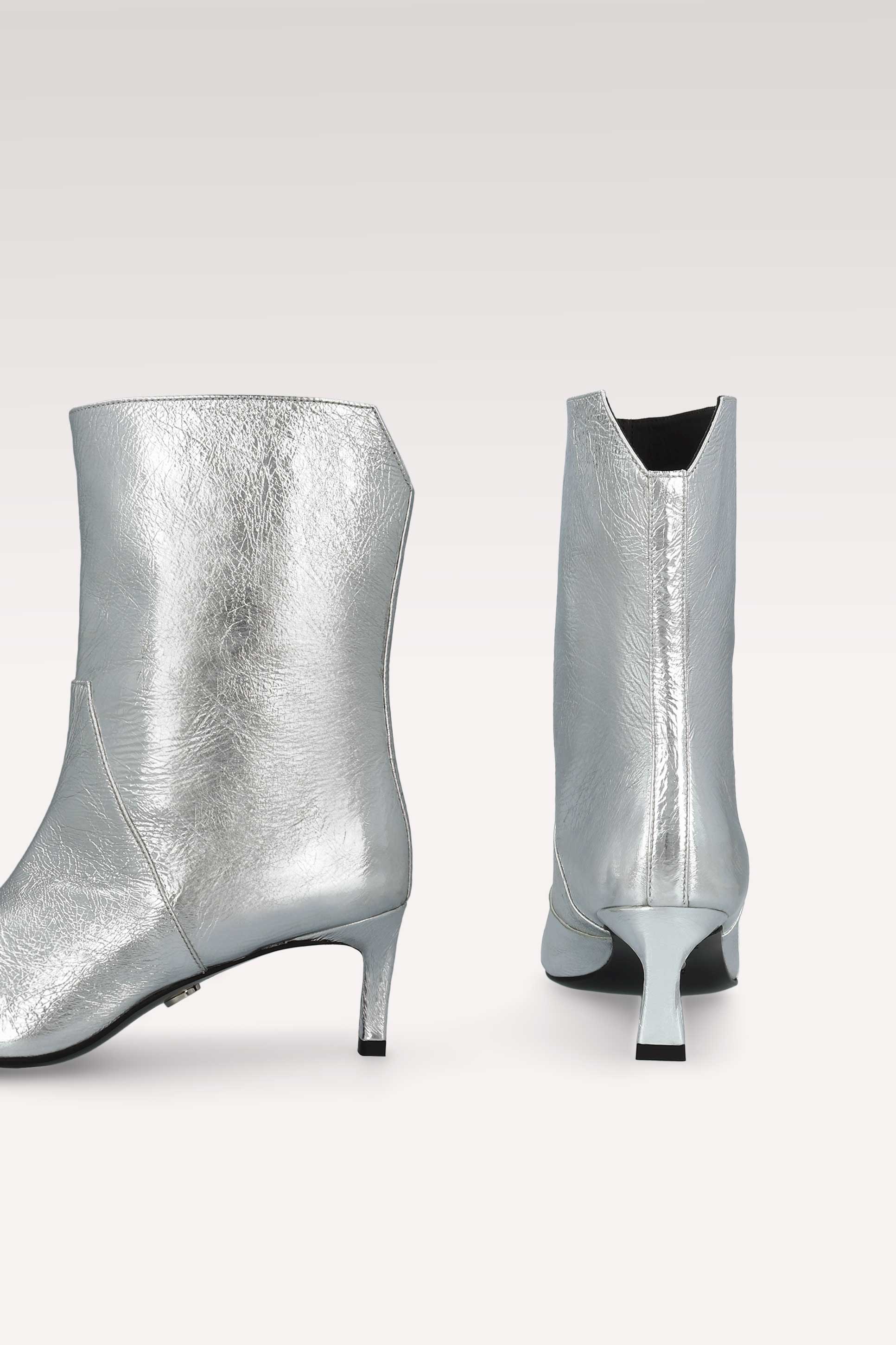 ODETTE SILVER METALLIC WRINKLED LEATHER ANKLE BOOTS