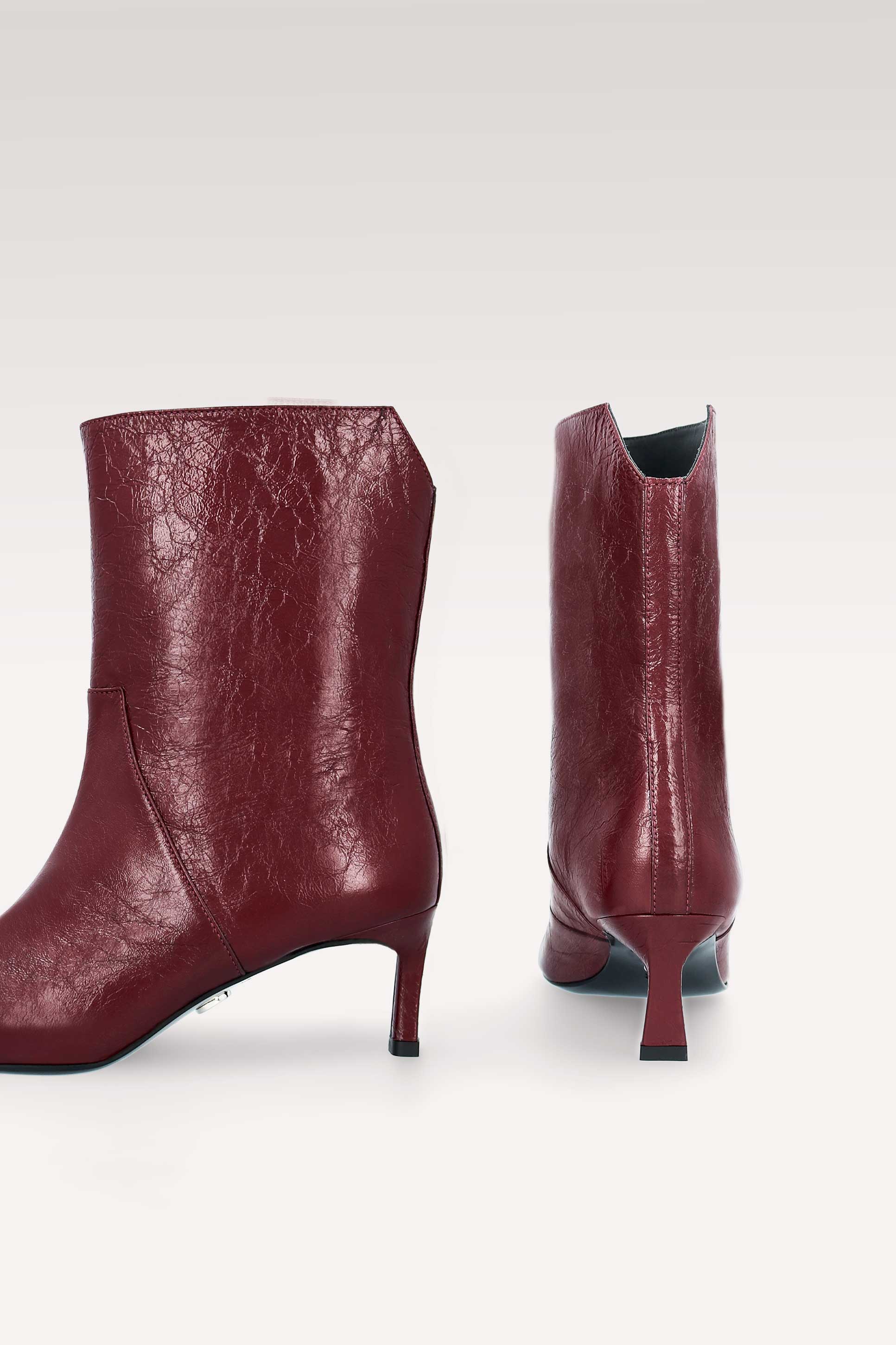 ODETTE CHERRY WRINKLED NAPPA LEATHER ANKLE BOOTS