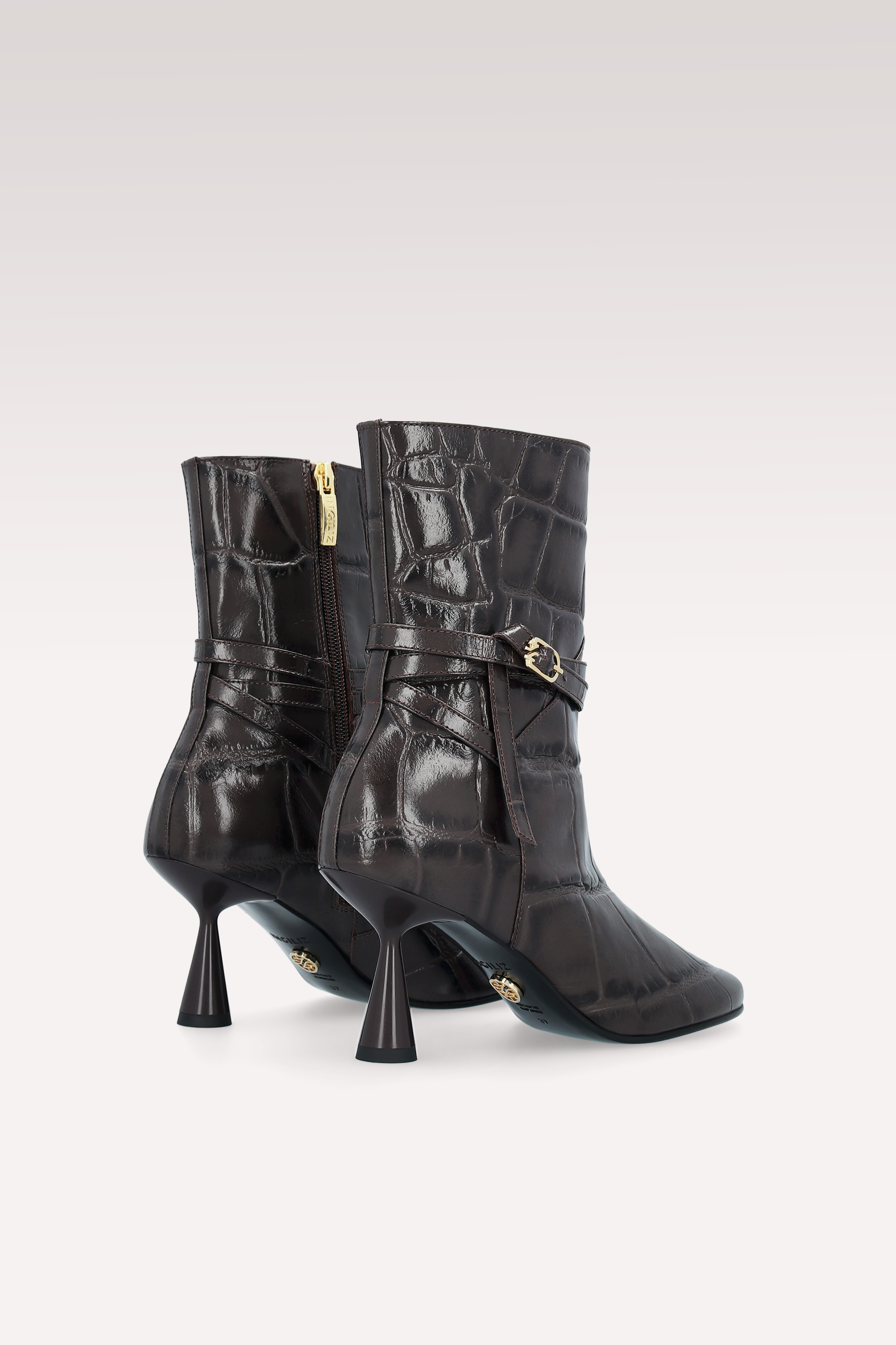 ZELDA BROWN COCCO EMBOSSED LEATHER ANKLE BOOTS AND DALIA SHOULDER BAG