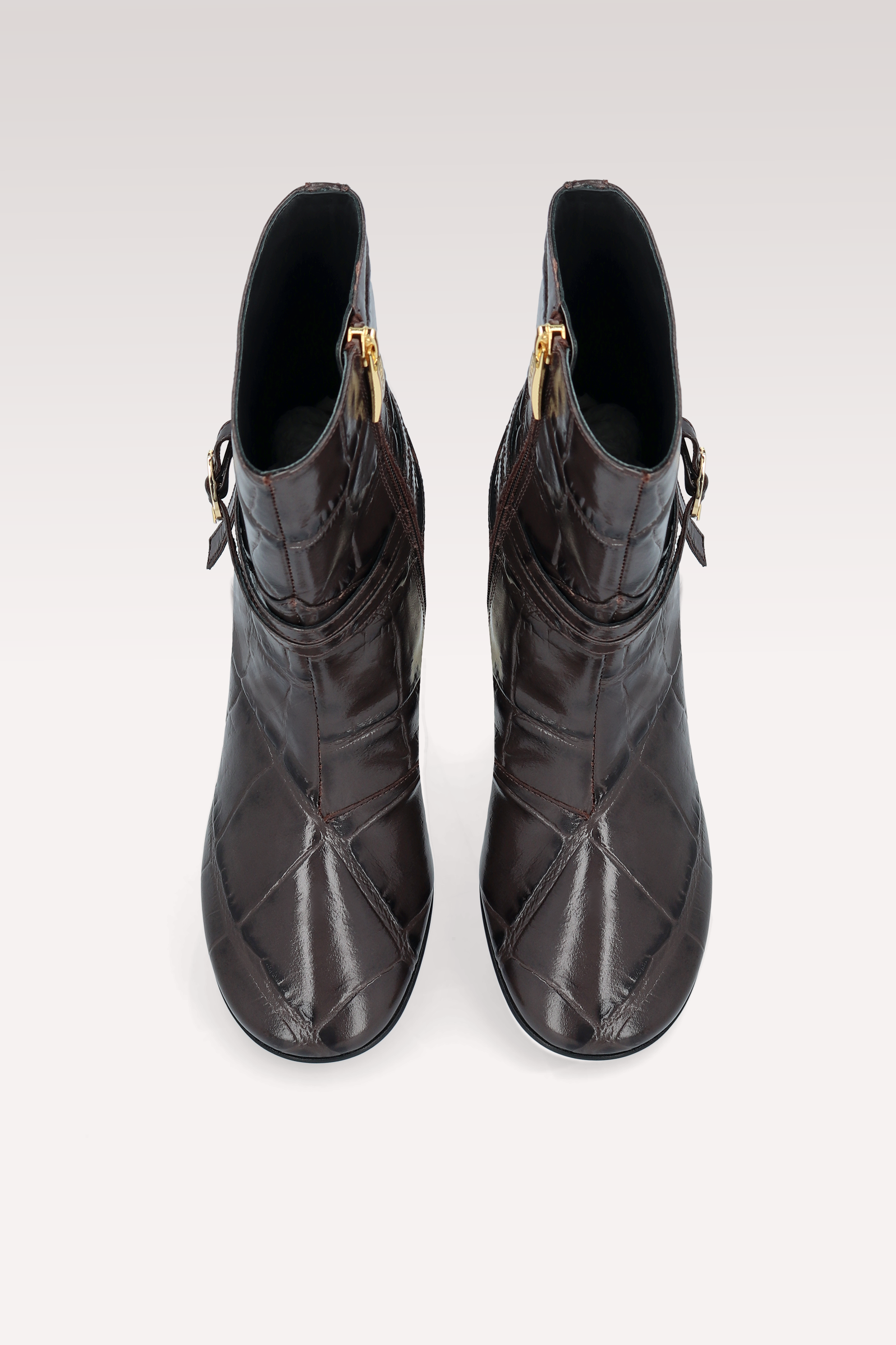 ZELDA BROWN COCCO EMBOSSED LEATHER ANKLE BOOTS