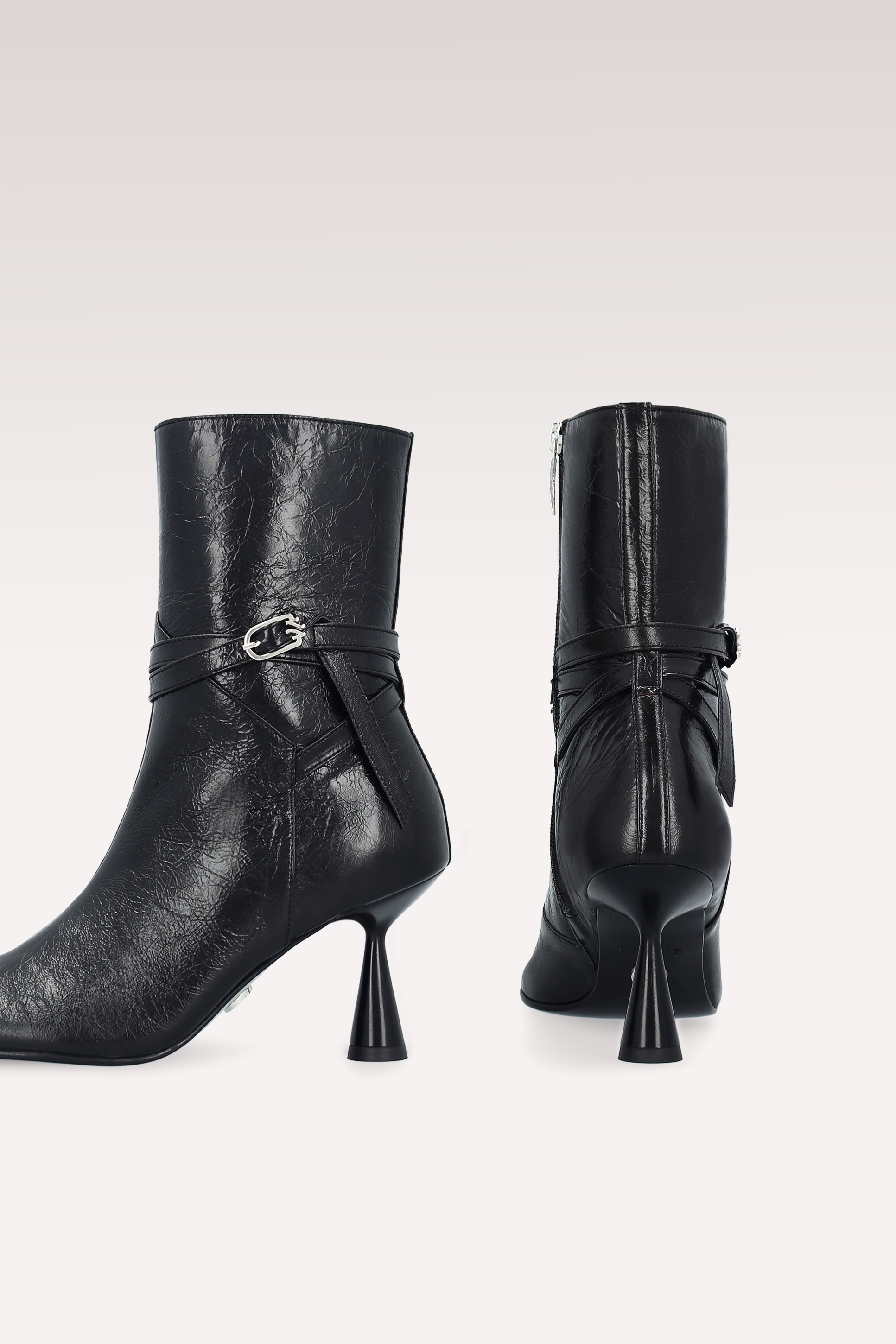 ZELDA BLACK WRINKLED NAPPA LEATHER ANKLE BOOTS