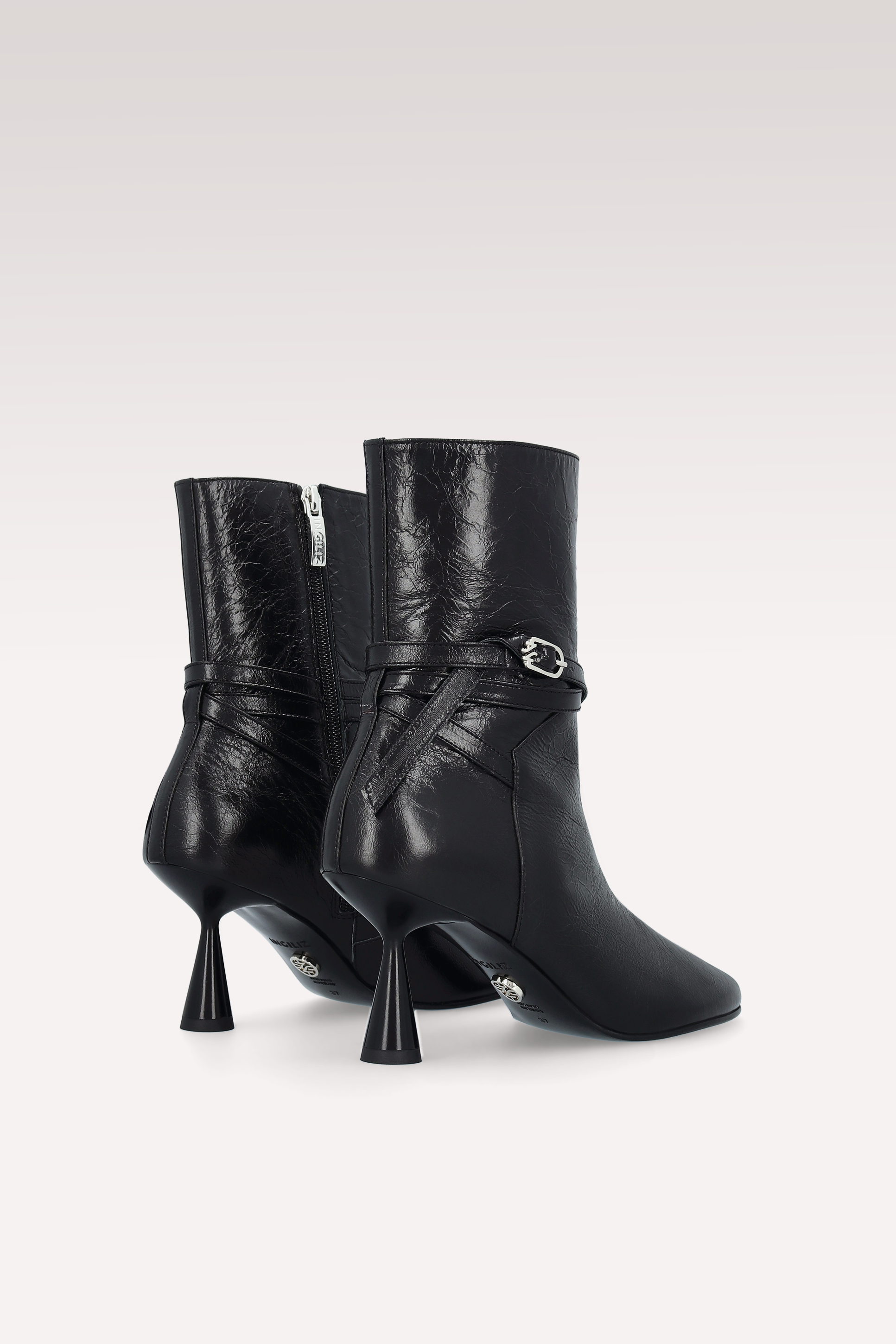 ZELDA BLACK WRINKLED NAPPA LEATHER ANKLE BOOTS