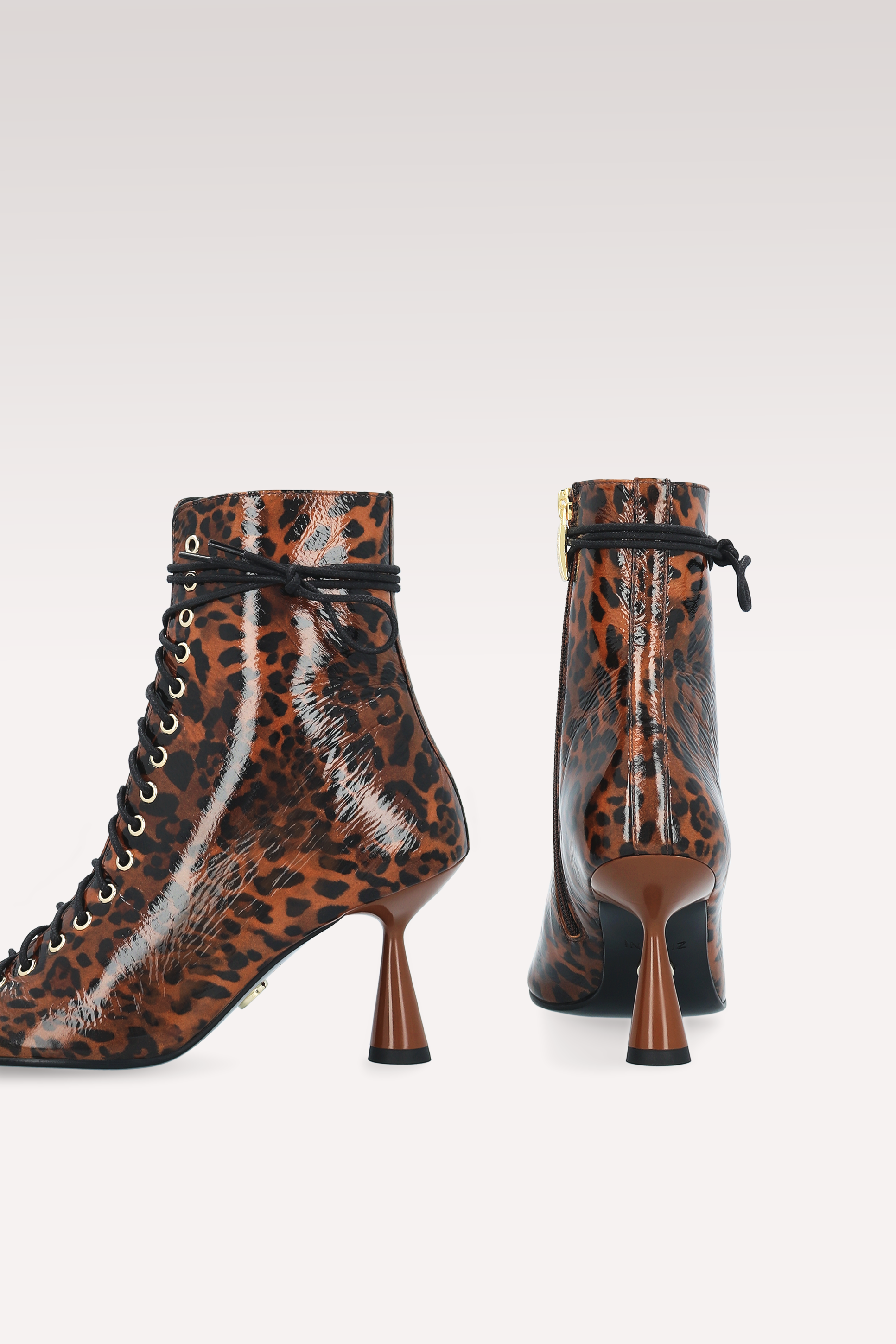 ZOE BROWN LEOPARD PRINT LEATHER ANKLE BOOTS