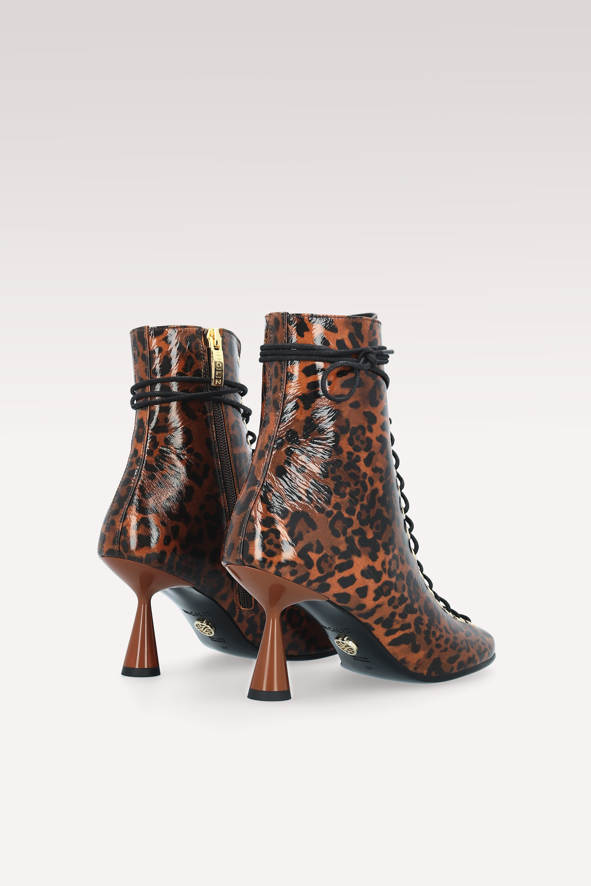ZOE BROWN LEOPARD PRINT LEATHER ANKLE BOOTS