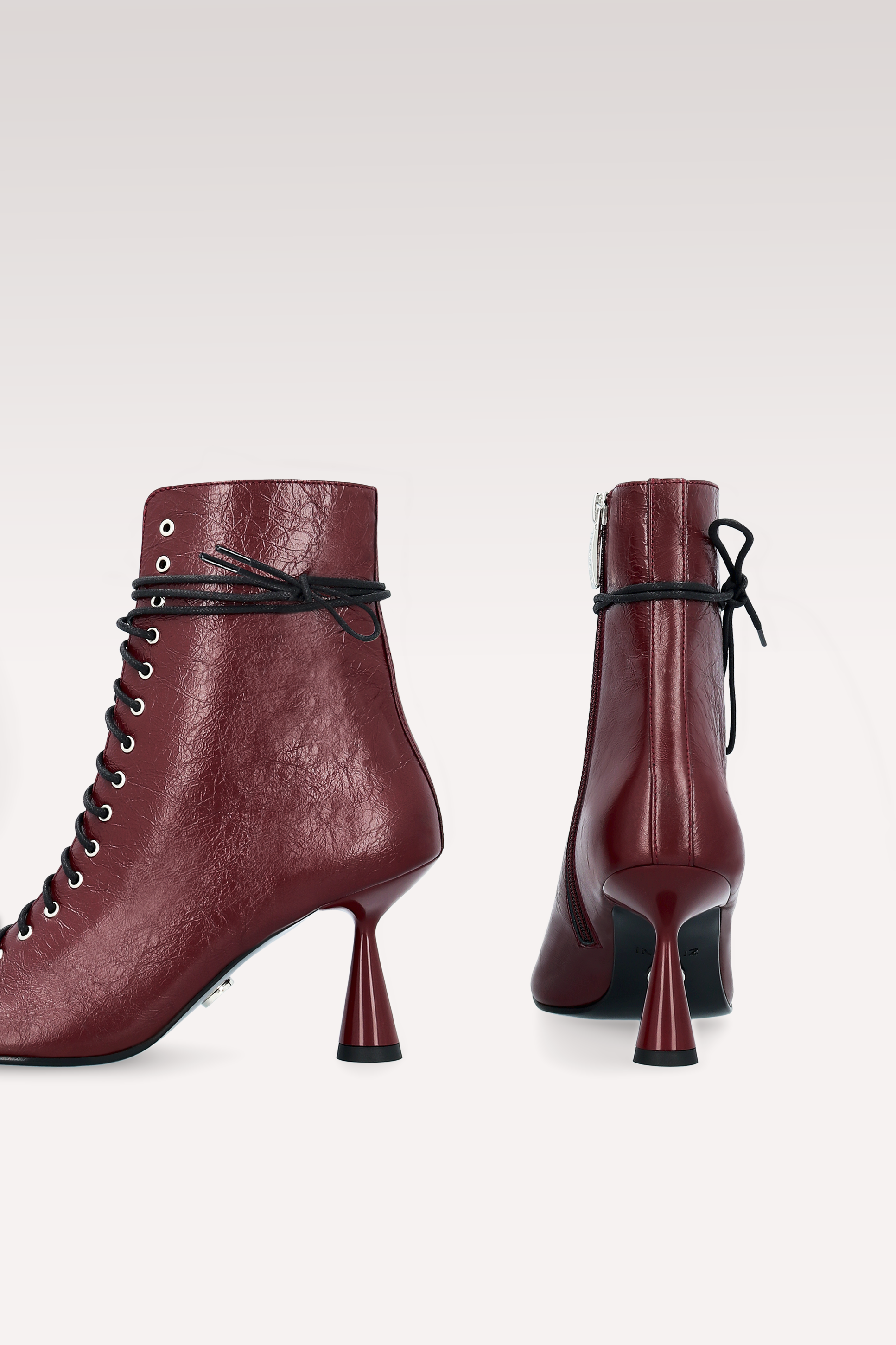 ZOE CHERRY WRINKLED NAPPA LEATHER ANKLE BOOTS