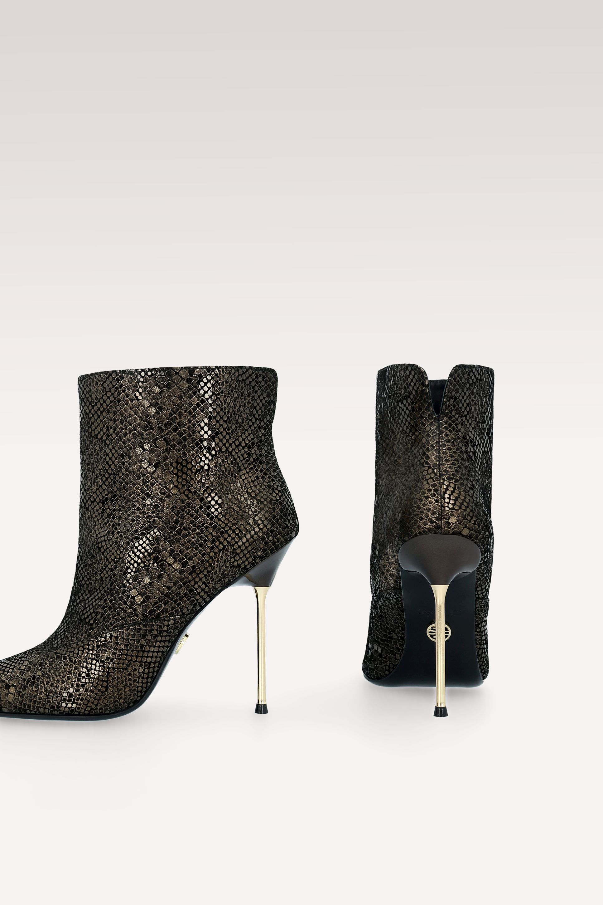 STACY GOLDEN PYTHON PRINT LEATHER ANKLE BOOTS