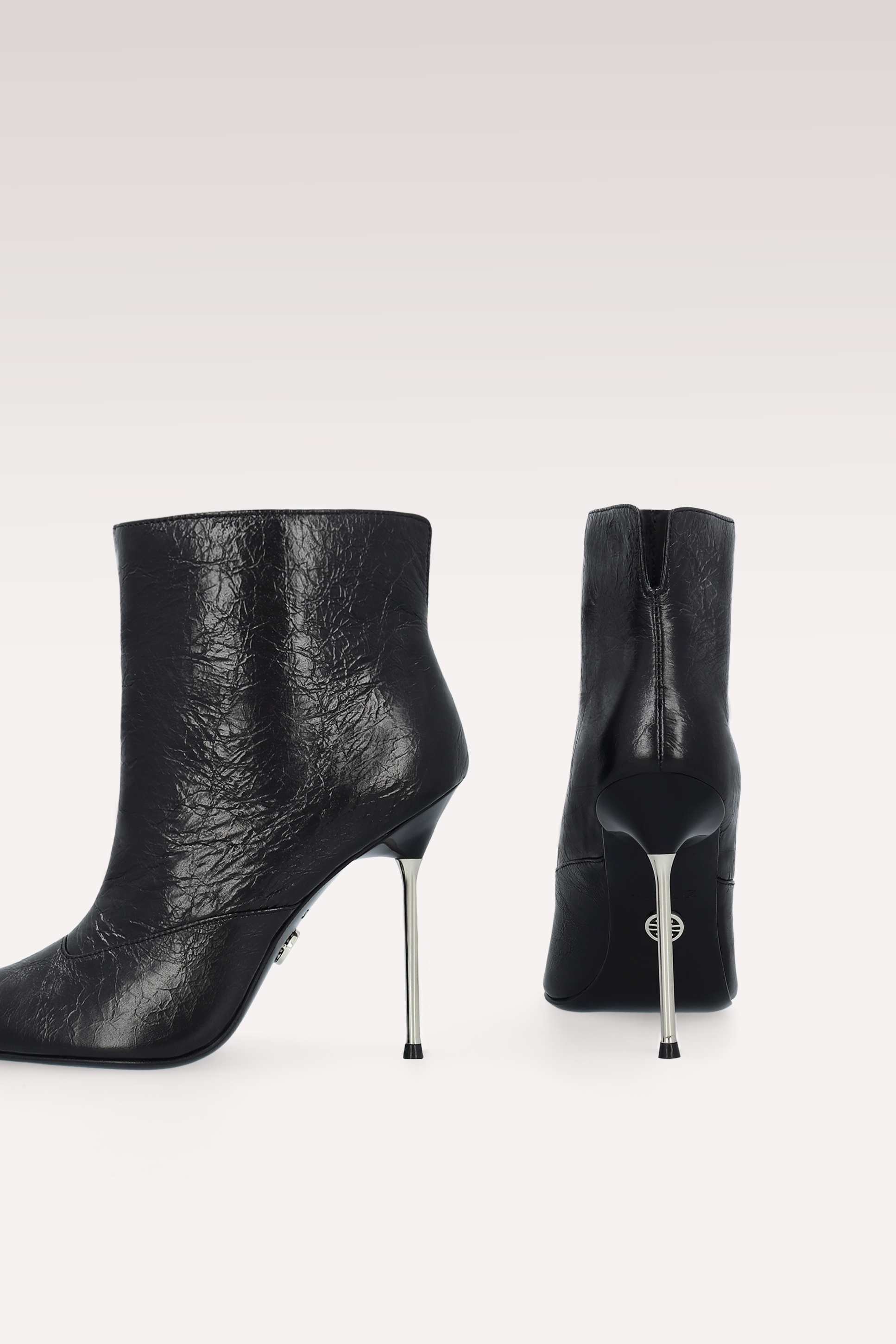 STACY BLACK WRINKLED NAPPA LEATHER ANKLE BOOTS