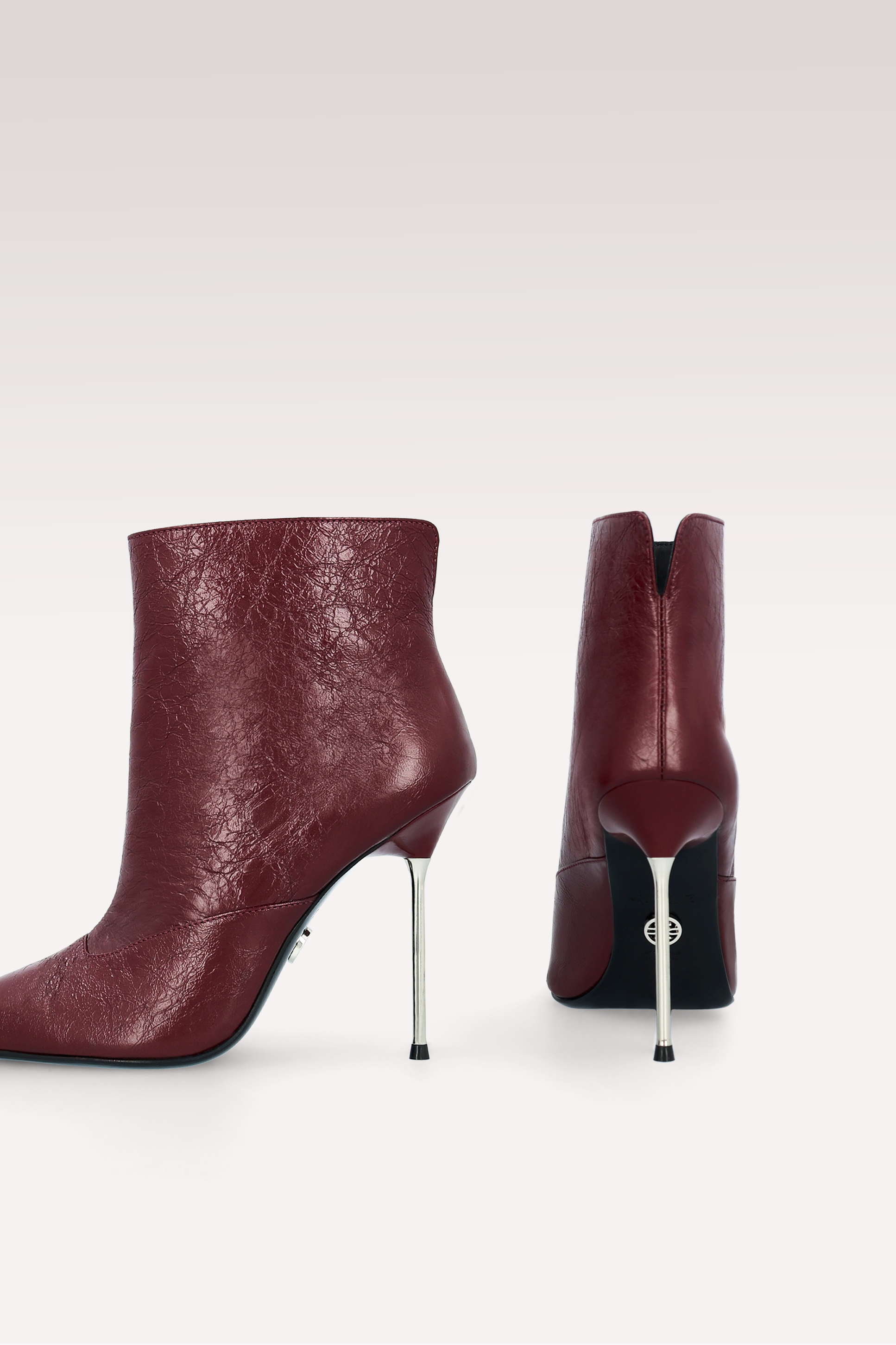 STACY CHERRY WRINKLED NAPPA LEATHER ANKLE BOOTS
