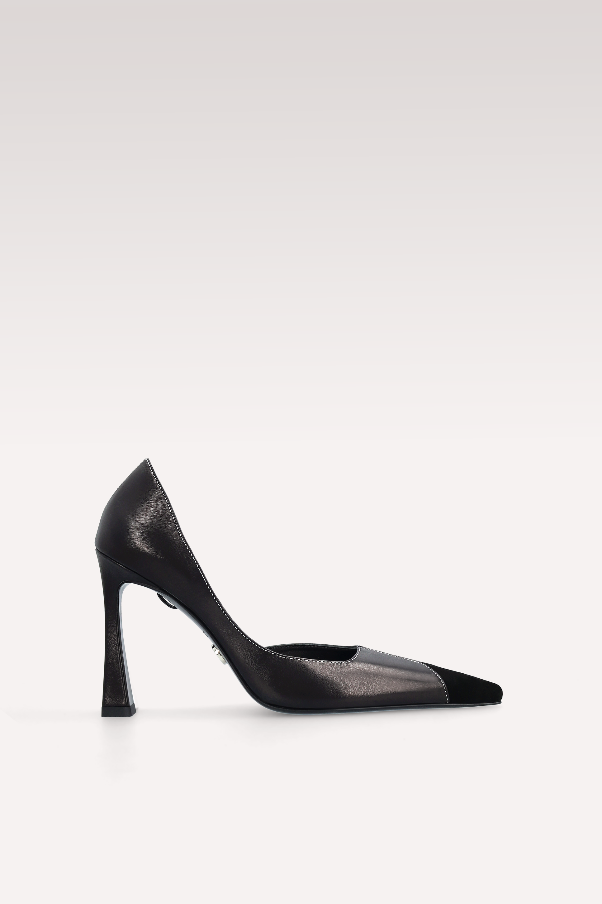 VESPER BLACK NAPPA AND SUEDE LEATHER PUMPS WITH WHITE STITCHING