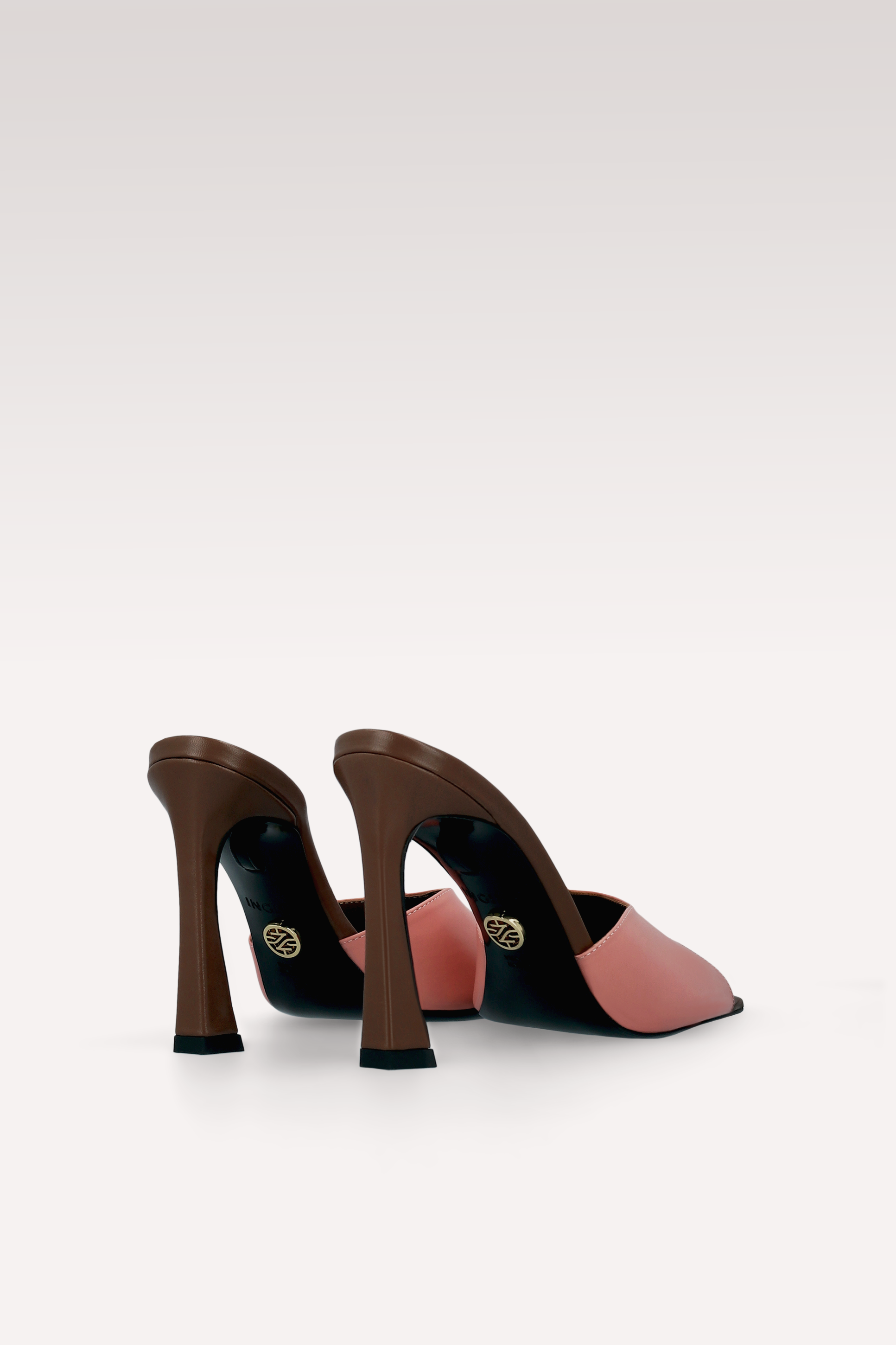 VIPER DUSTY ROSE PINK AND CHOCOLATE BROWN LEATHER MULES