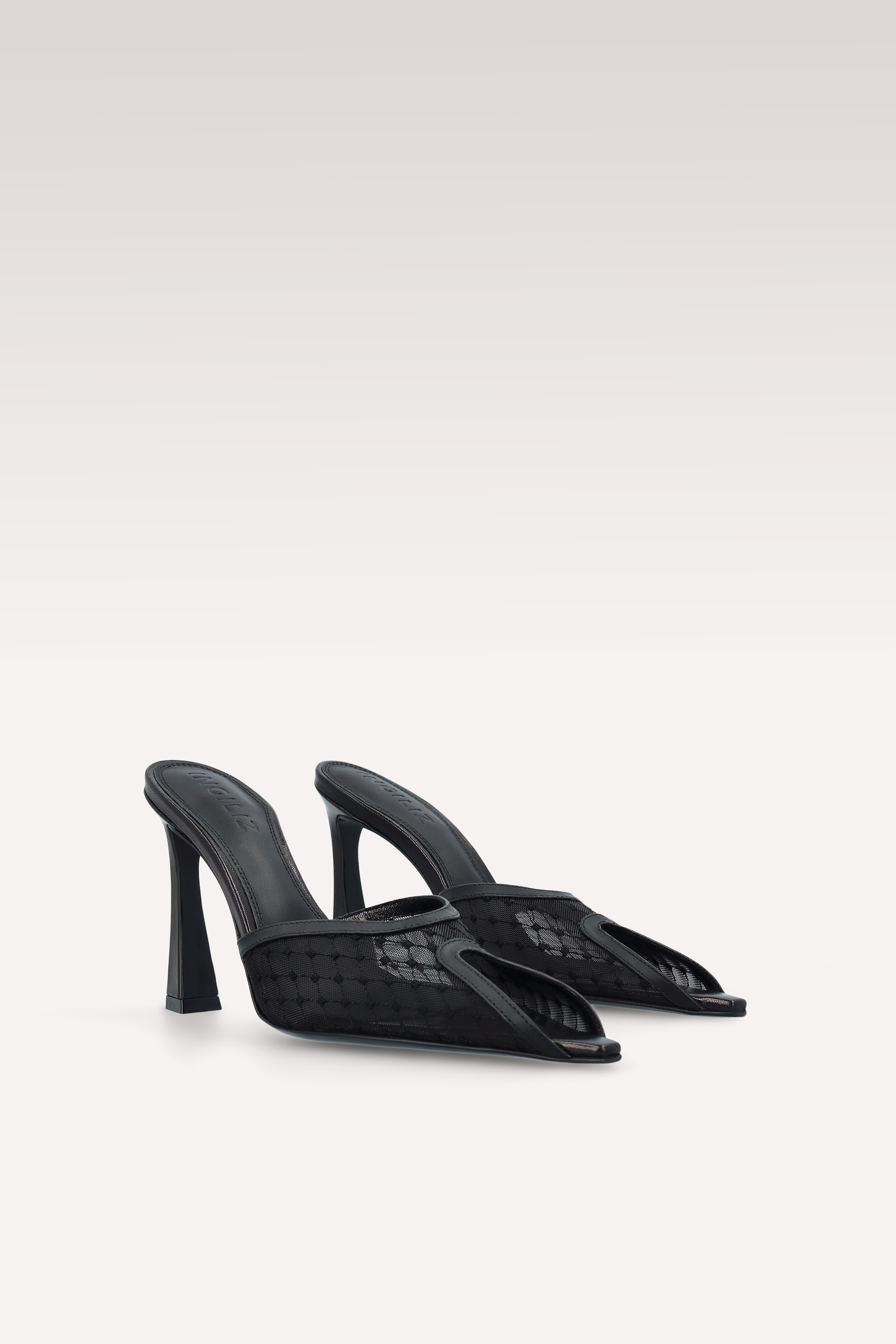 VELLORA BLACK LEATHER AND MESH MULES