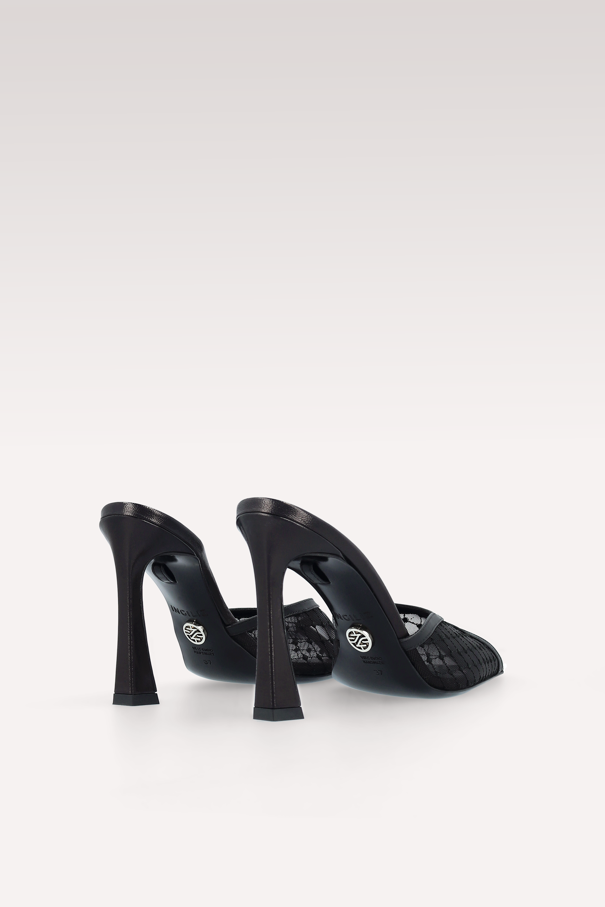 VELLORA BLACK LEATHER AND MESH MULES