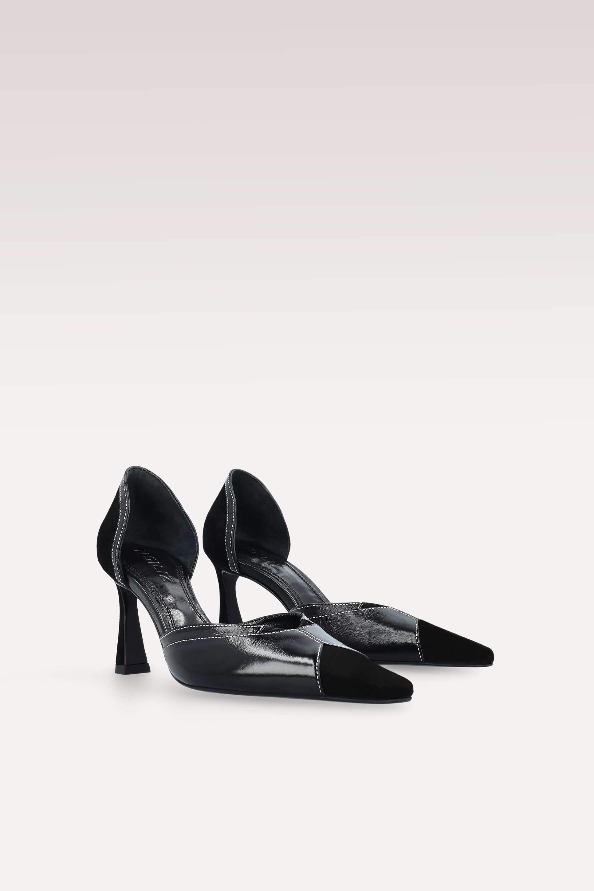 MERYL BLACK SUEDE AND LEATHER PUMPS WITH WHITE STITCHING