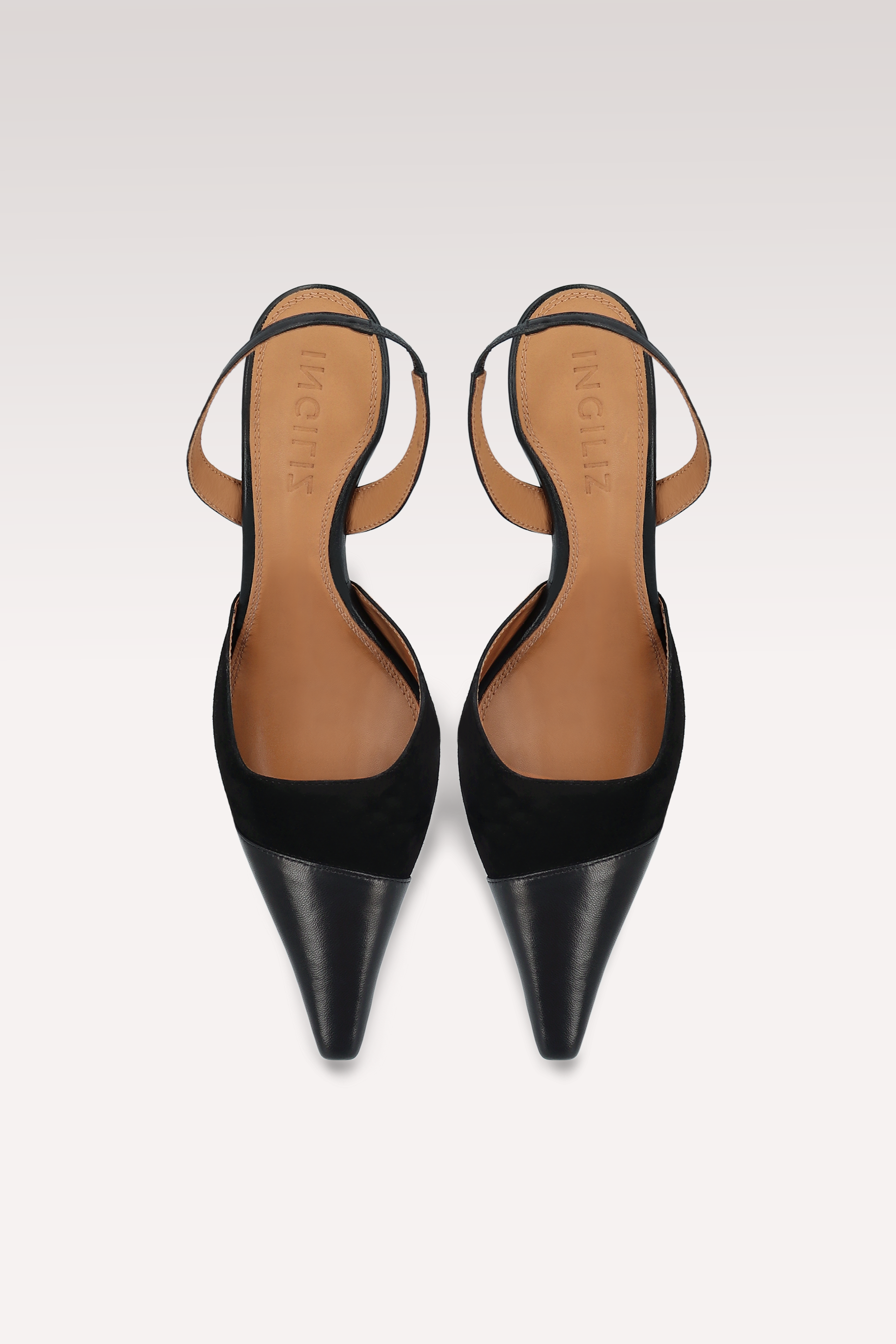 JODIE BLACK SUEDE AND LEATHER SLINGBACKS