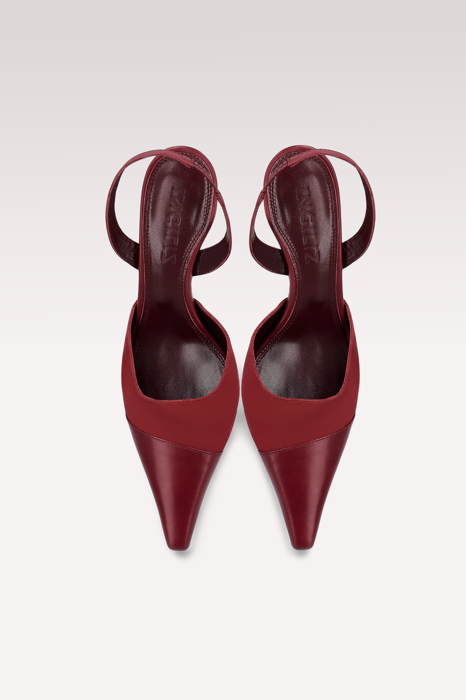 JODIE BORDOEAUX SUEDE AND LEATHER SLINGBACKS