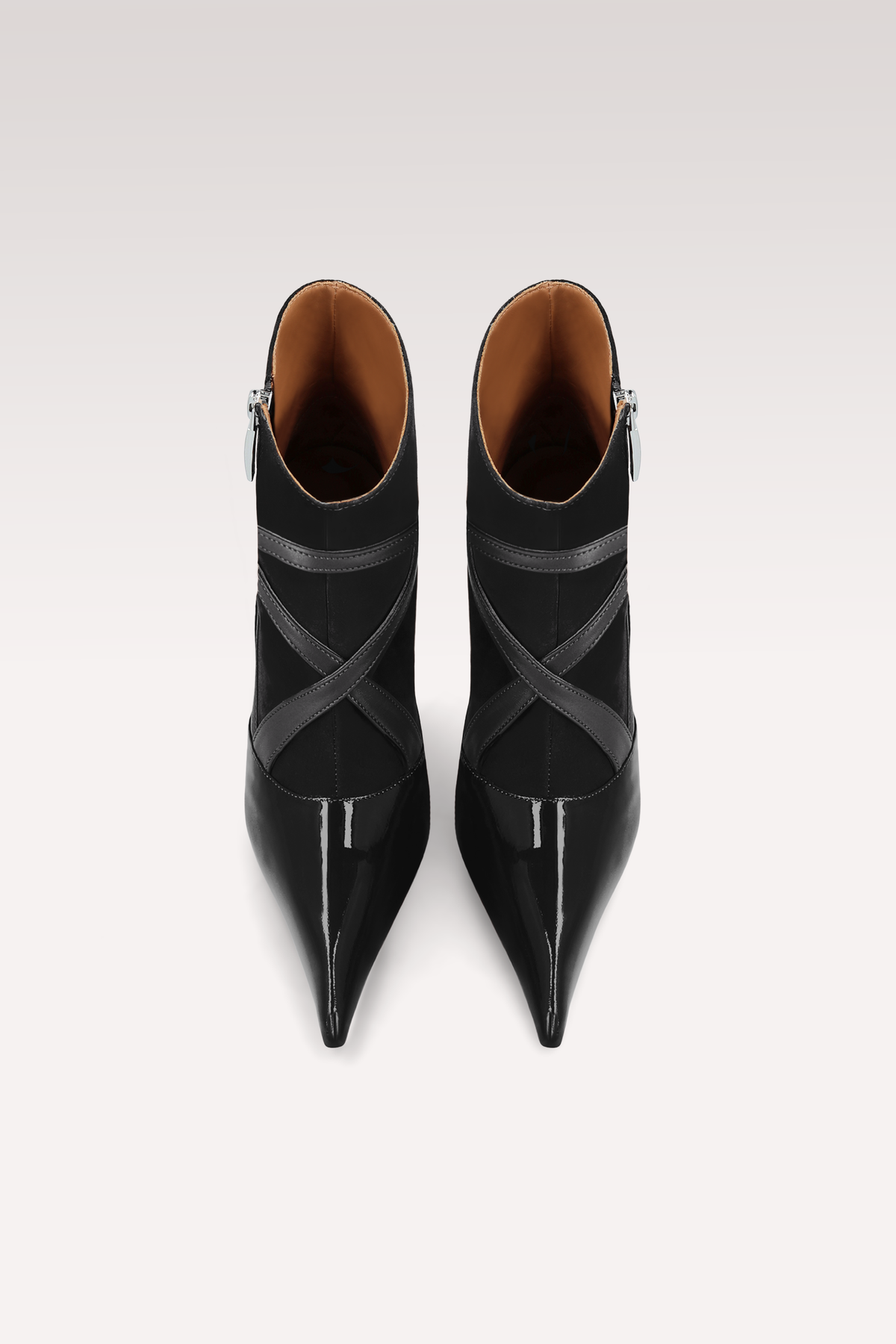 ORION BLACK PATENT LEATHER AND SUEDE ANKLE BOOTS