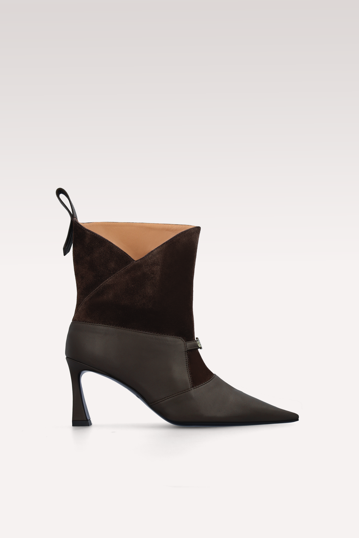 ELIN CHOCOLATE BROWN LEATHER AND SUEDE ANKLE BOOTS