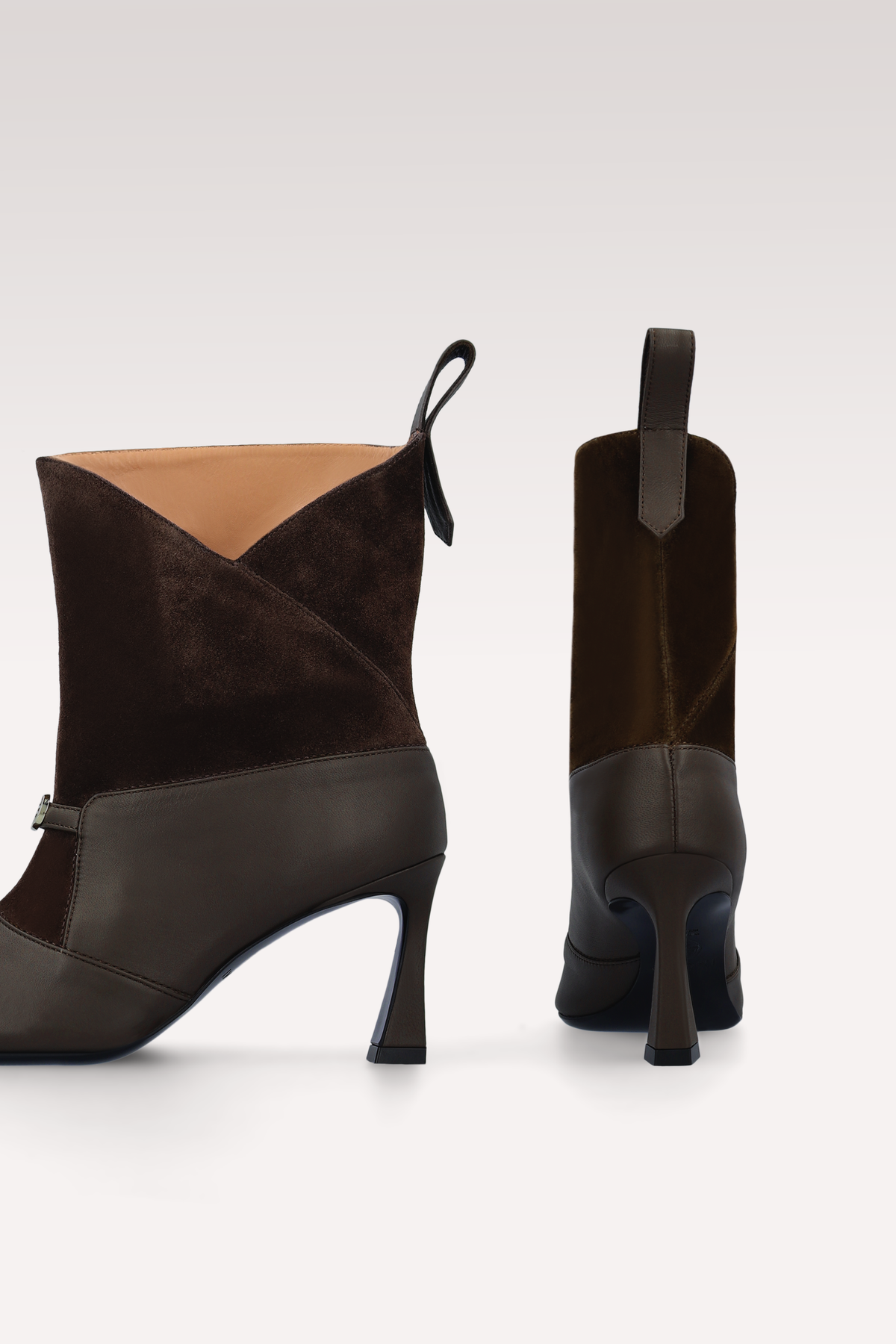 ELIN CHOCOLATE BROWN LEATHER AND SUEDE ANKLE BOOTS