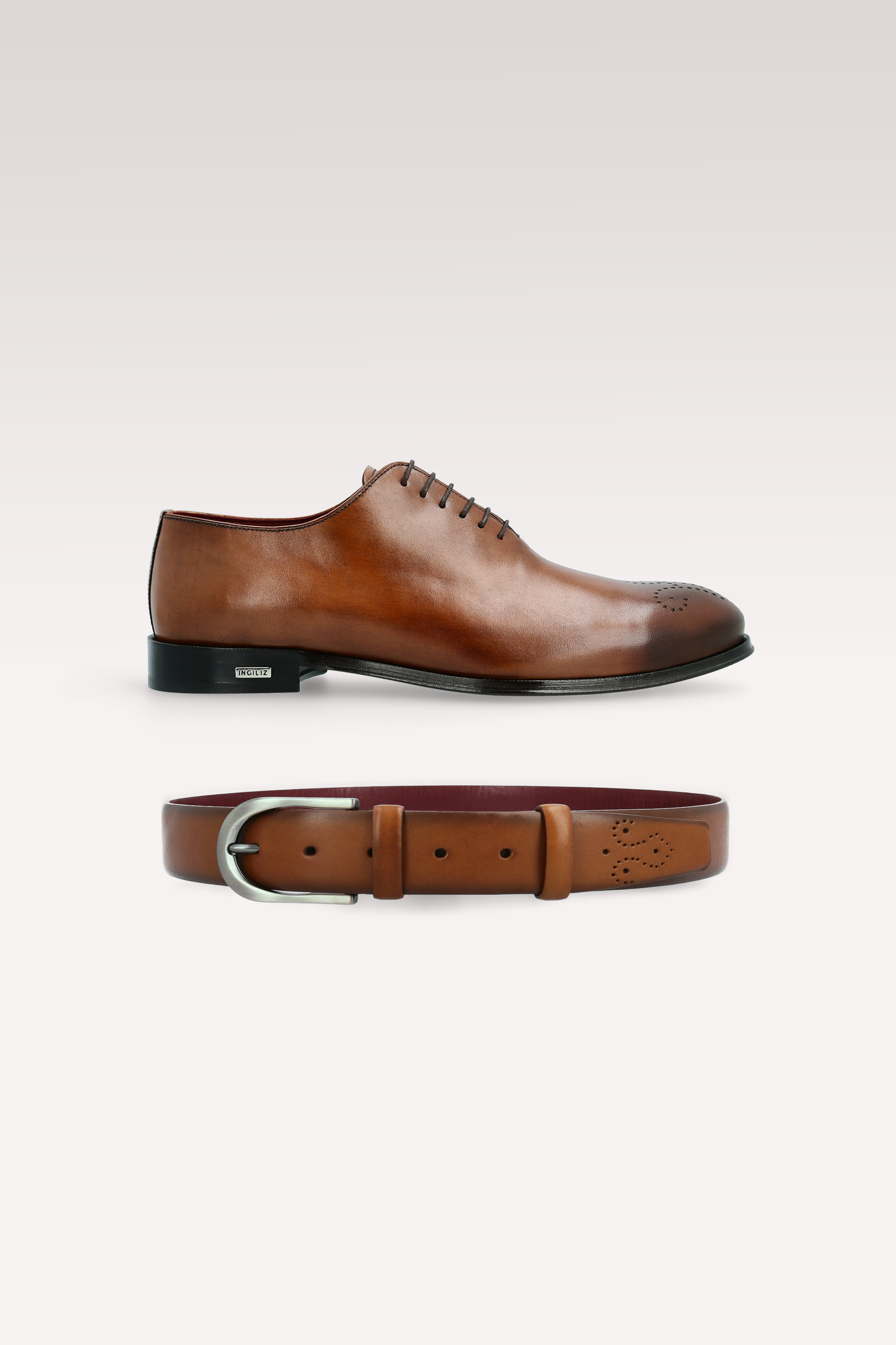 PRATO 01 BROWN LEATHER OXFORD SHOES AND TOM LEATHER BELT