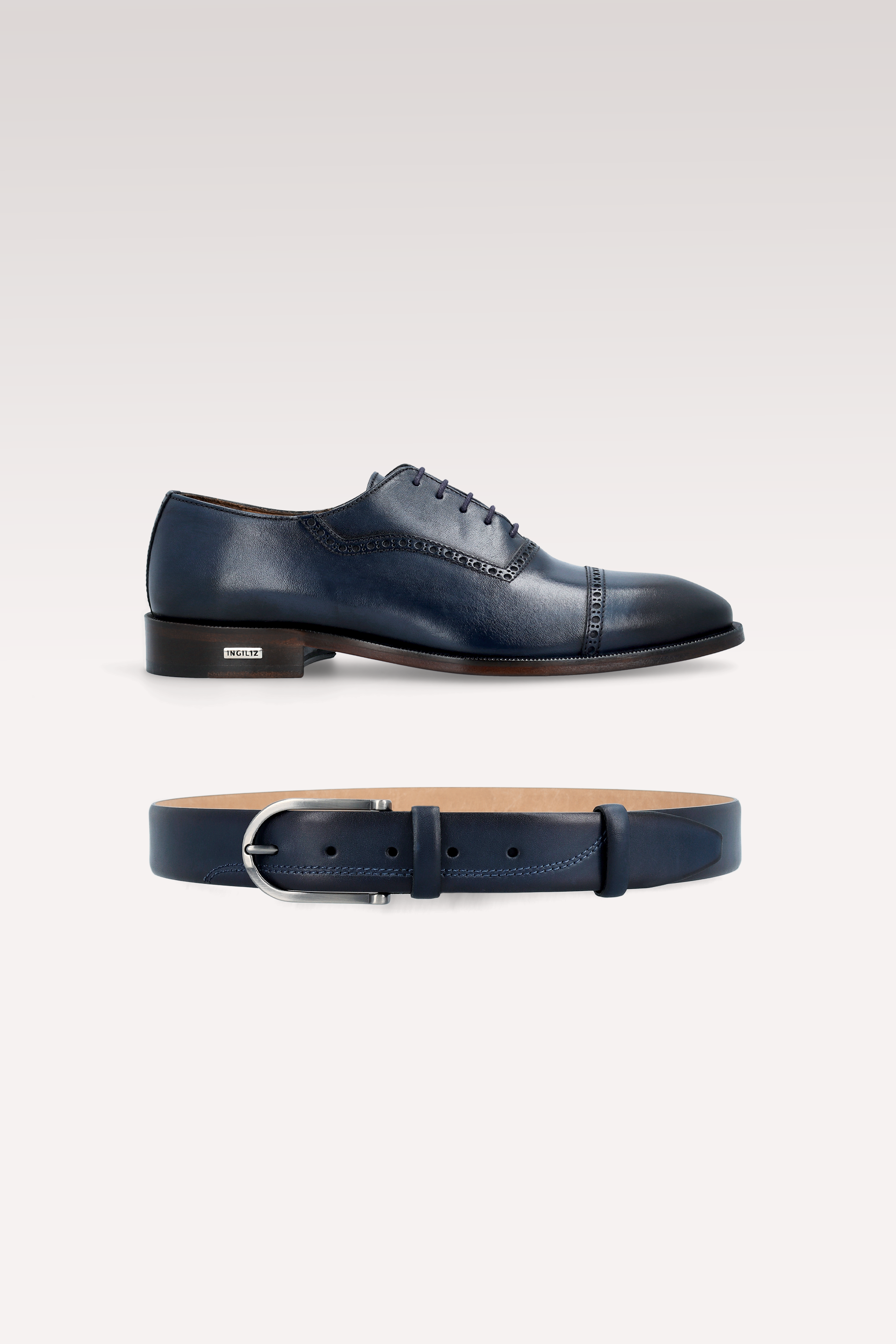 SCAFARI 01 BLUE LEATHER DERBY SHOES AND SAM LEATHER BELT