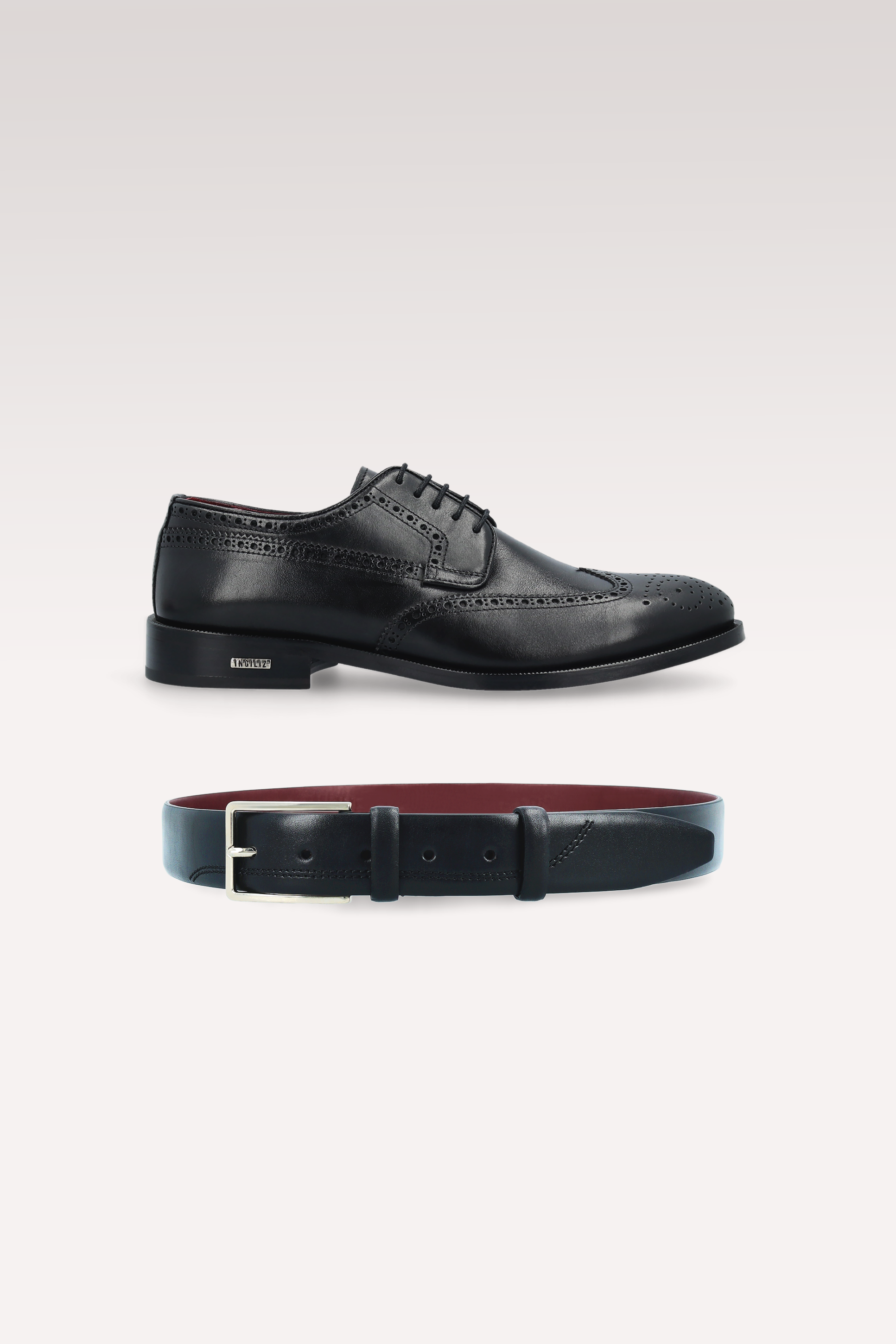 BERGAMO 01 BLACK LEATHER DERBY SHOES AND SAM LEATHER BELT