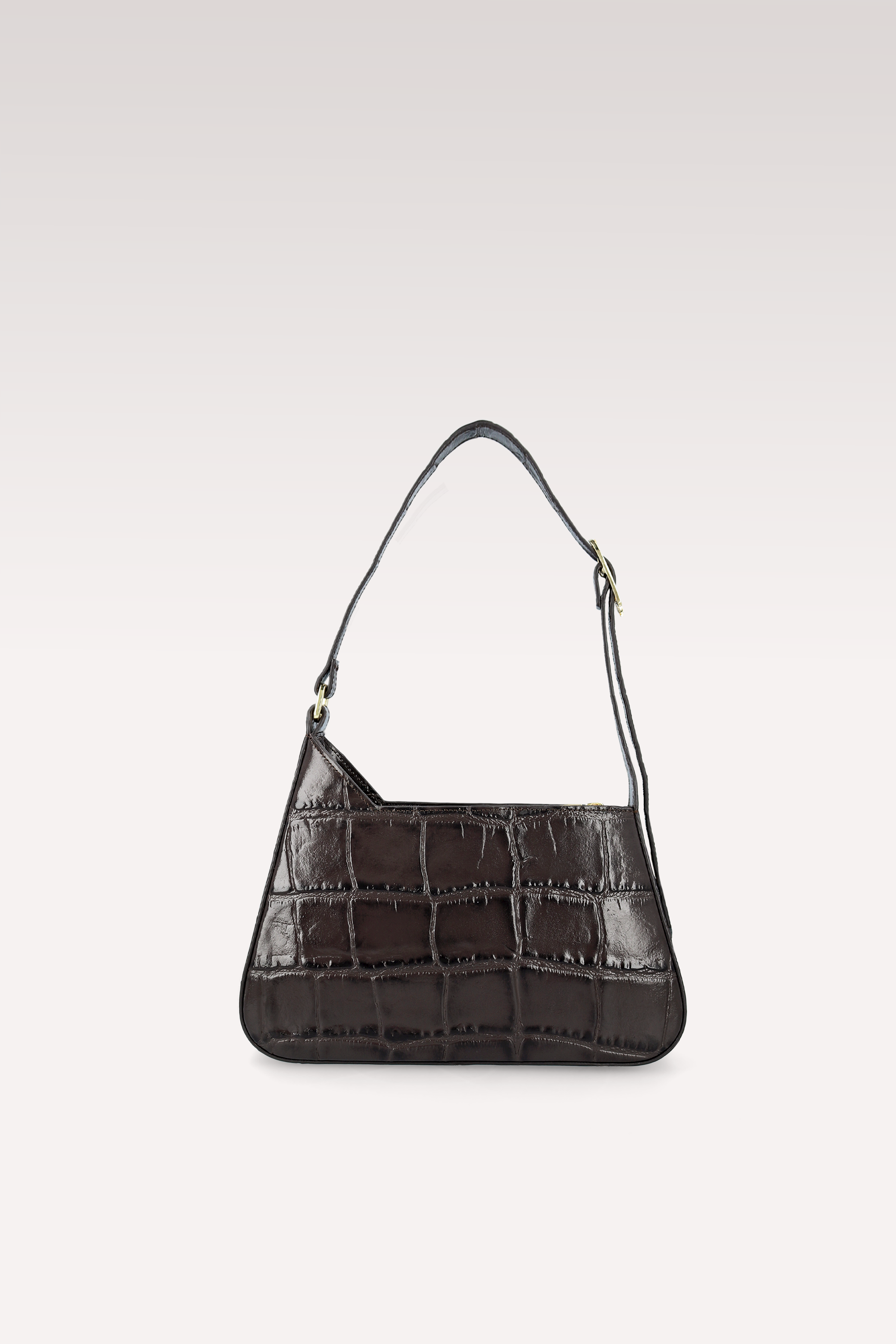 DALIA BROWN COCCO EMBOSSED LEATHER SHOULDER BAG