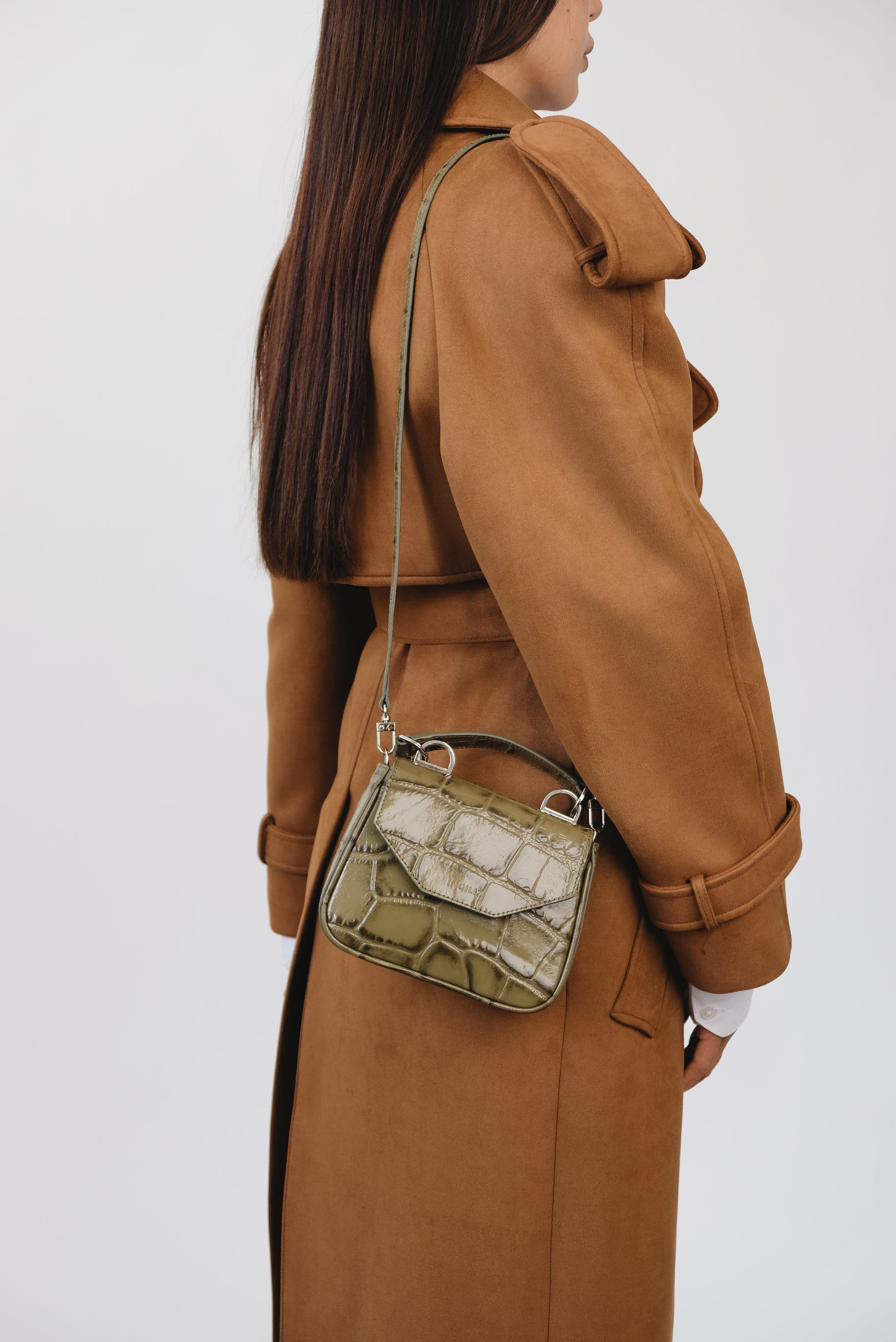 MILLY OLIVE COCCO EMBOSSED LEATHER MINI BAG