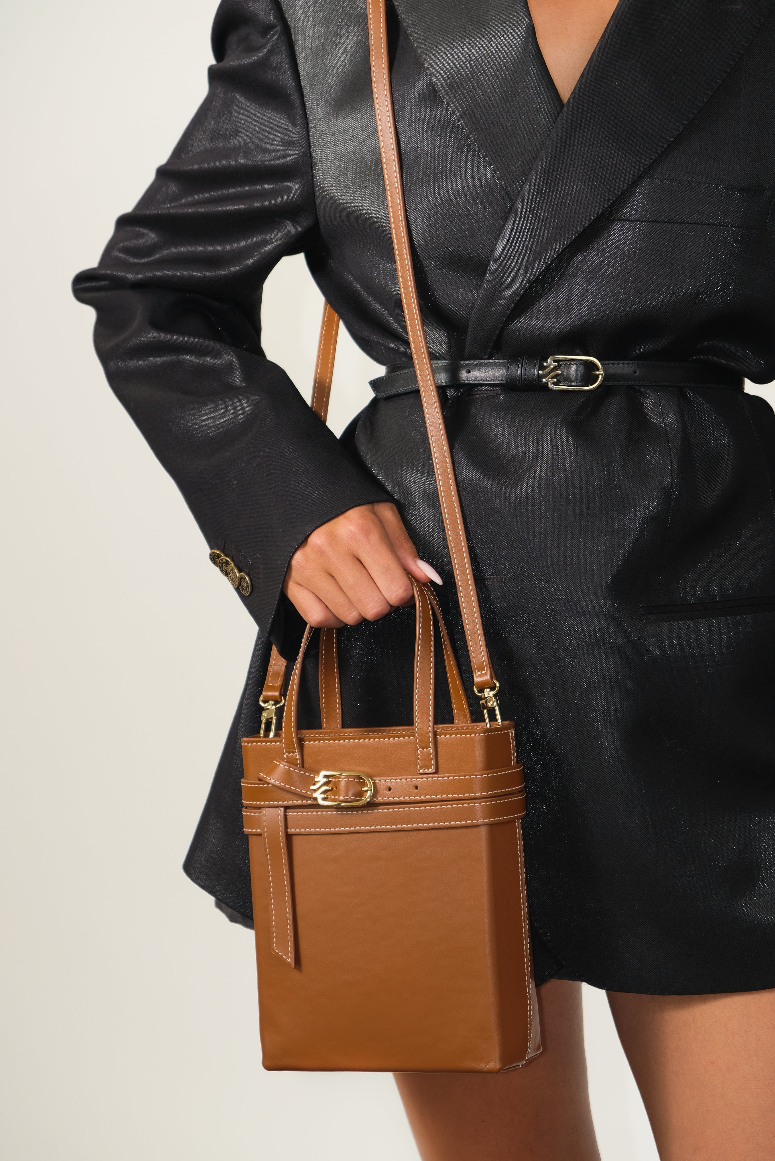 CARRIE BROWN NAPPA LEATHER CROSSBODY BAG