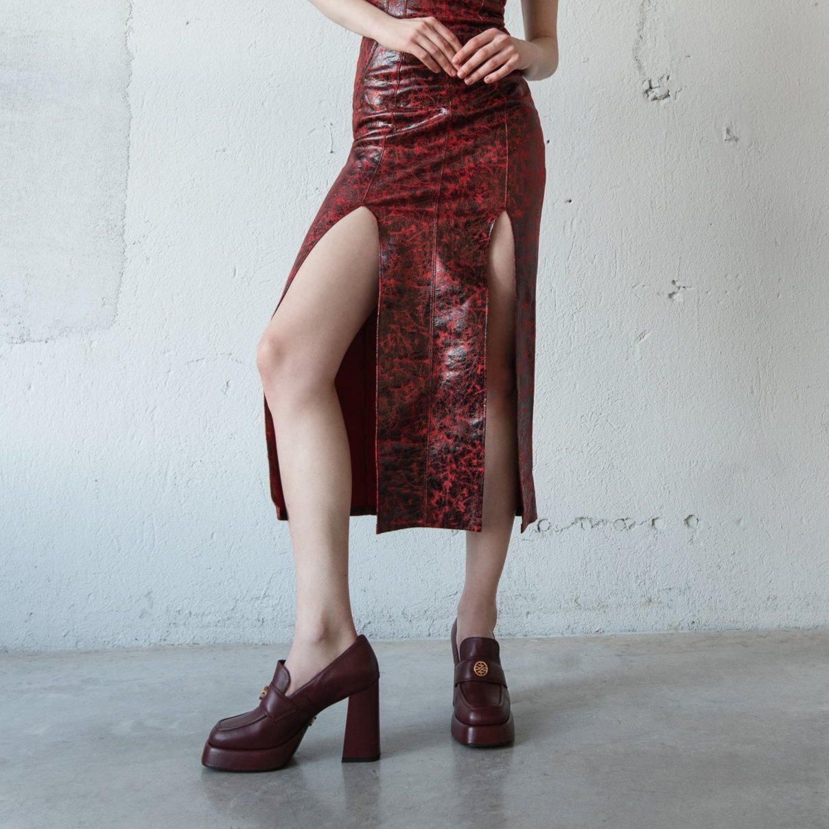 CINDY MOK 02 BURGUNDY SMOOTH LEATHER PLATFORM PUMPS