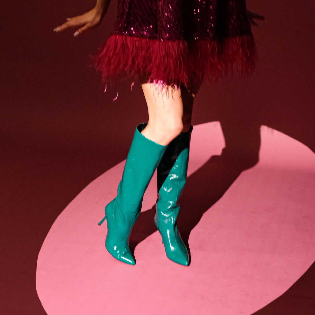 ABA TUBO 01 GREEN CRUSHED PATENT LEATHER BOOTS