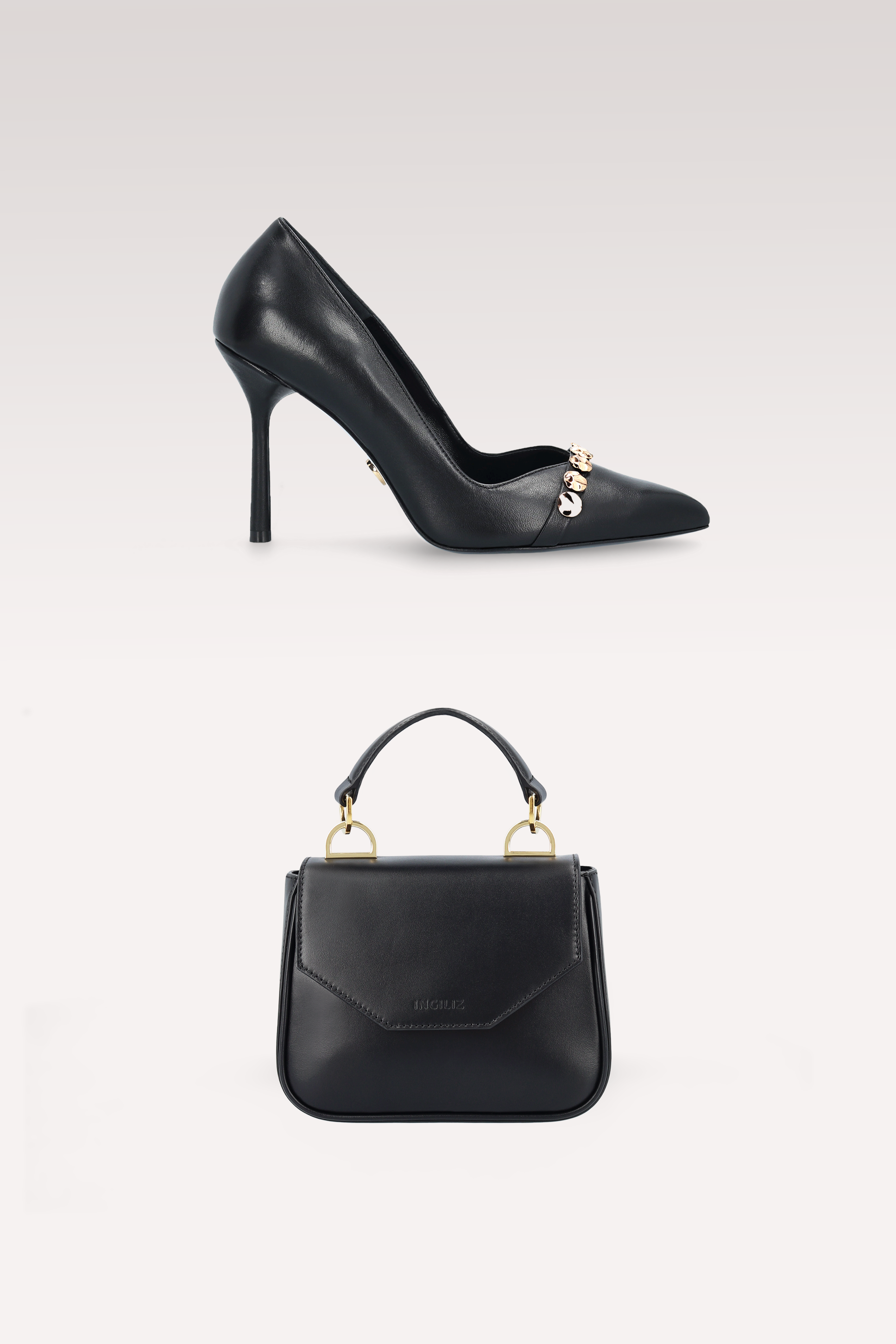 ABA ROCK 09 BLACK SMOOTH LEATHER PUMPS AND MILLY MINI BAG