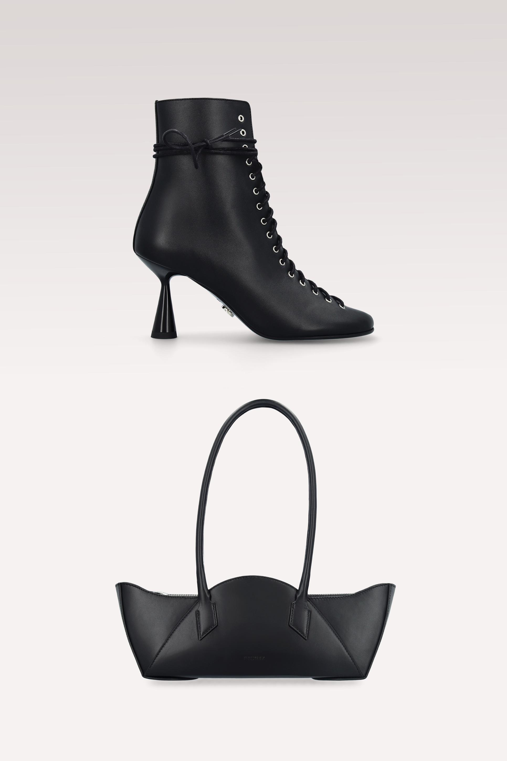 ZOE BLACK NAPPA LEATHER ANKLE BOOTS AND DAISY BLACK NAPPA LEATHER SHOULDER BAG