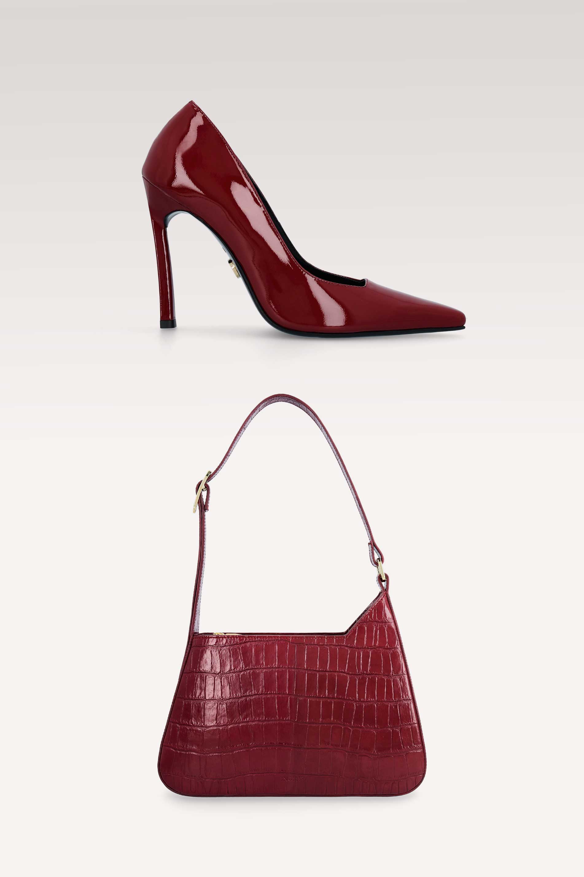 NAOMI CHERRY PATENT LEATHER PUMPS AND DALIA SHOULDER BAG