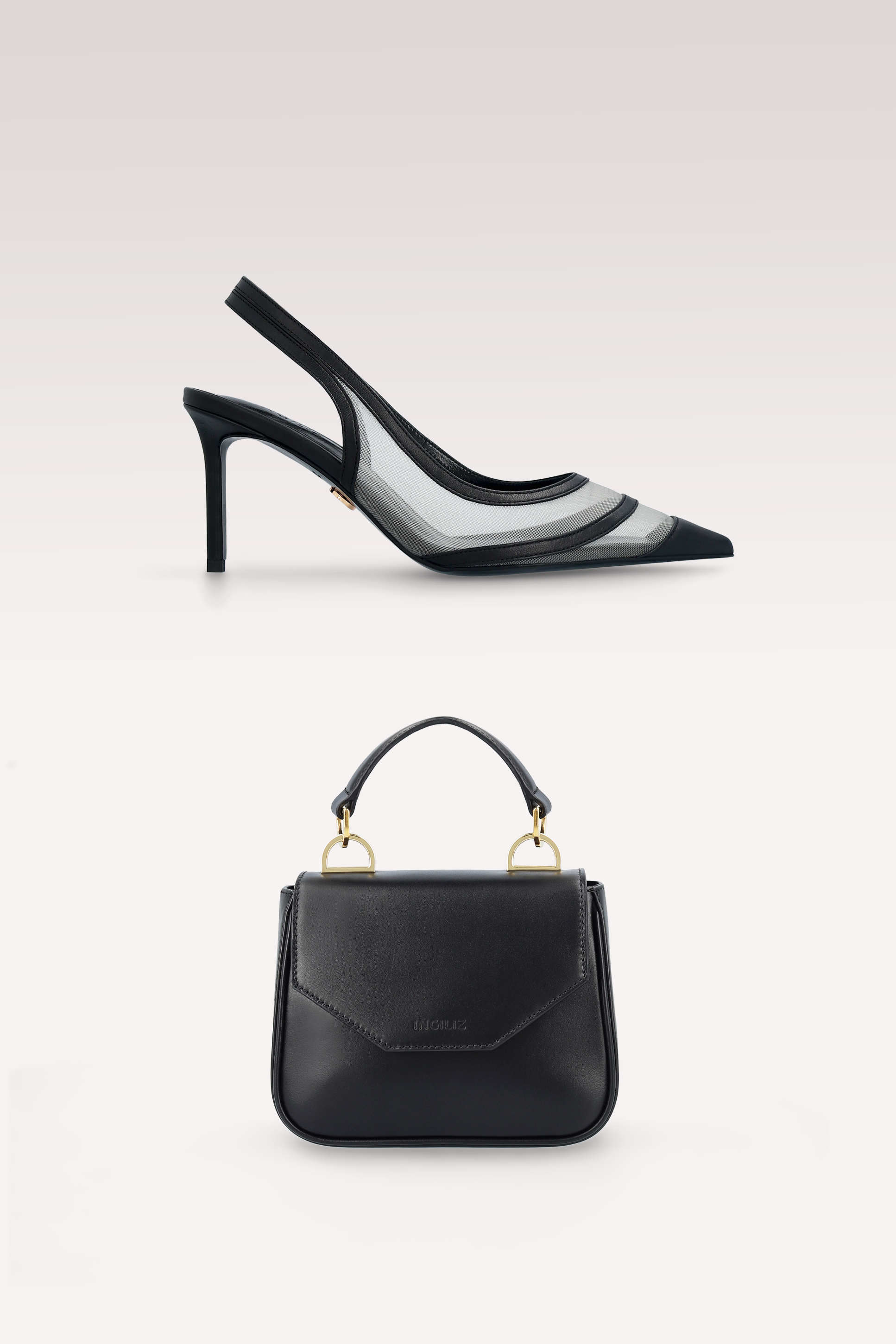 SIENNA BLACK LEATHER AND MESH PUMPS AND MILLY NAPPA LEATHER MINI BAG