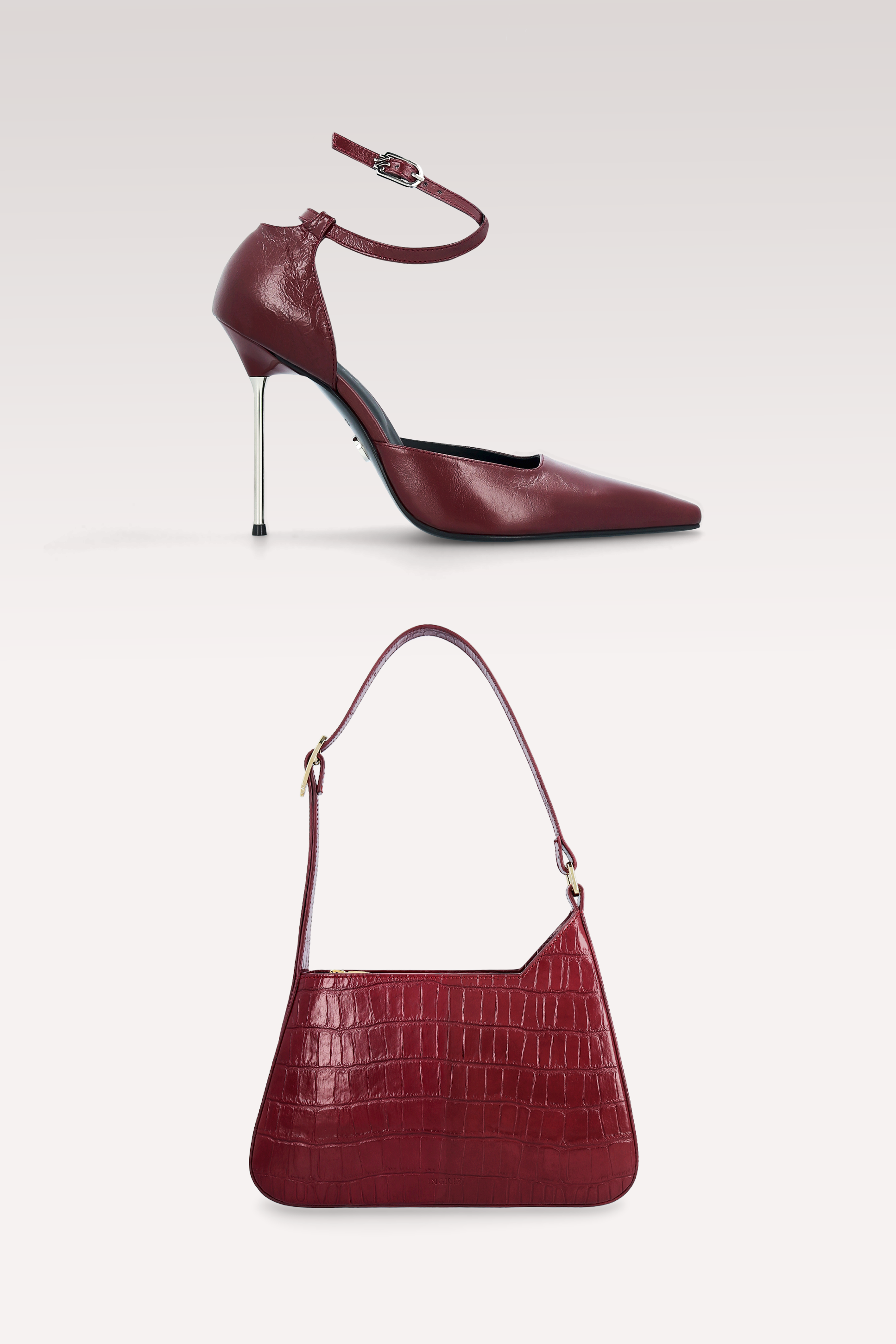 STAR CHERRY WRINKLED NAPPA LEATHER PUMPS AND DALIA SHOULDER BAG