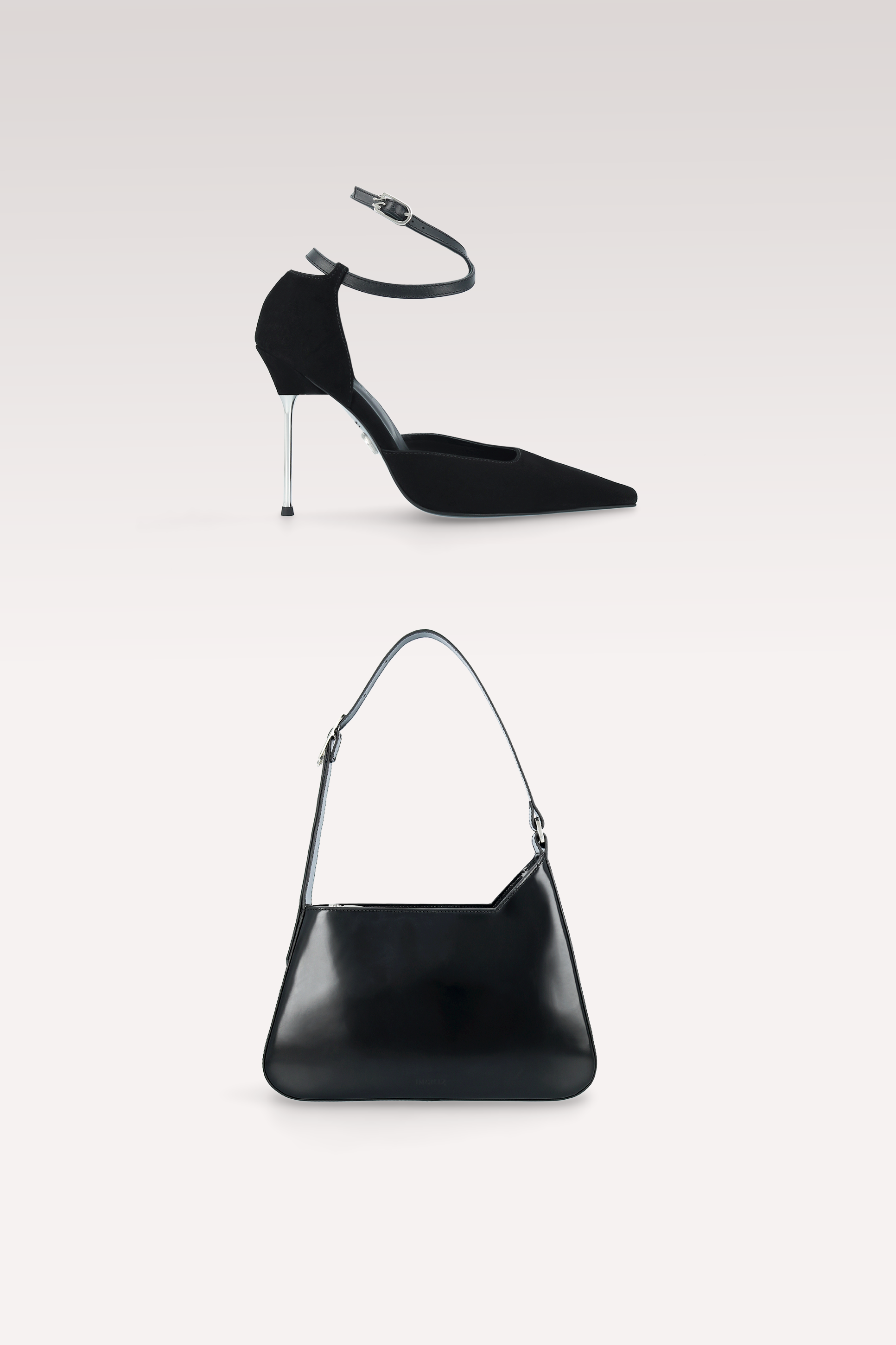 STAR BLACK SUEDE LEATHER PUMPS AND DALIA SEMI PATENT LEATHER SHOULDER BAG