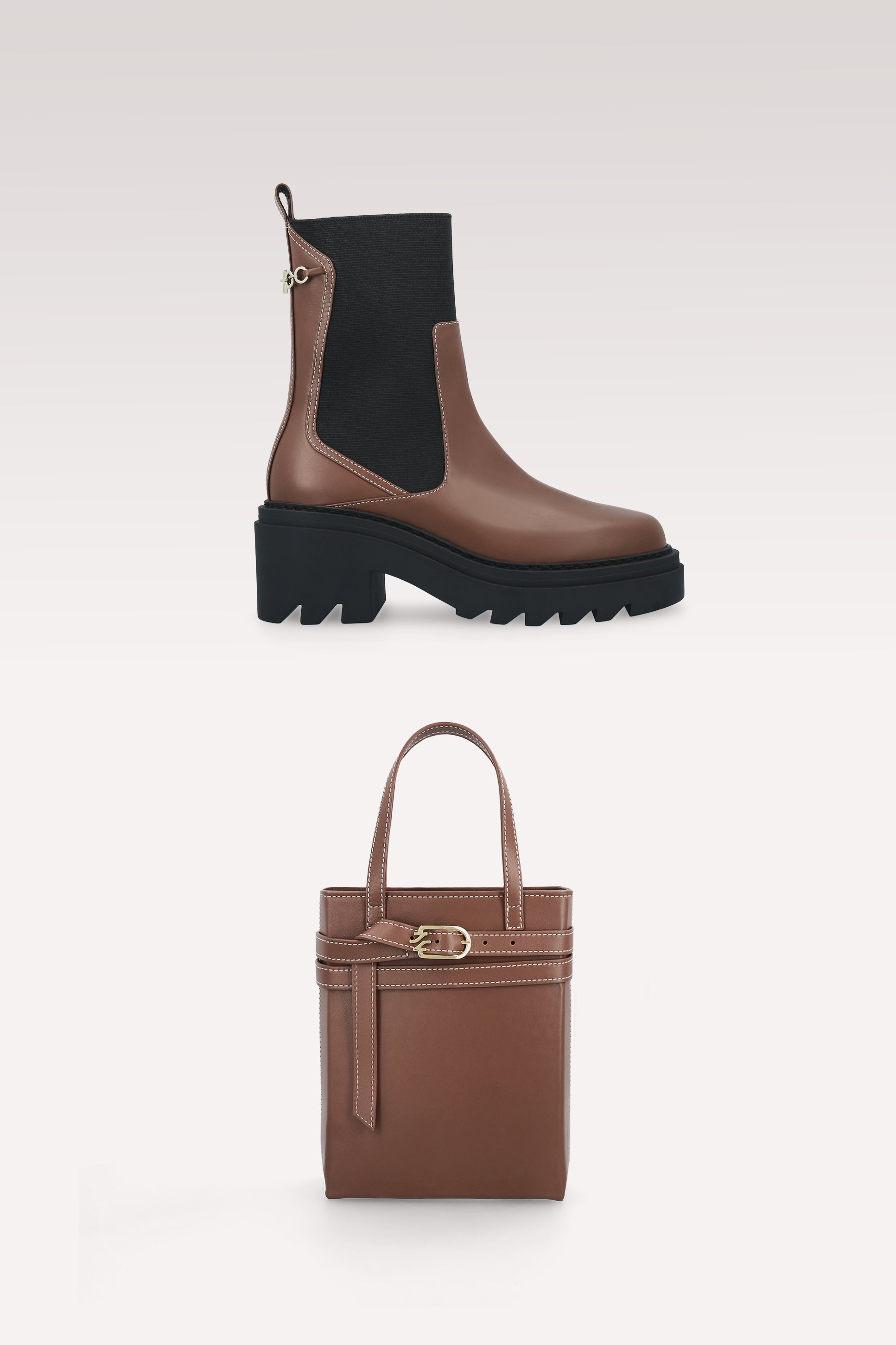 VERA CHESTNUT NAPPA LEATHER ANKLE BOOTS AND CARRIE CROSSBODY BAG