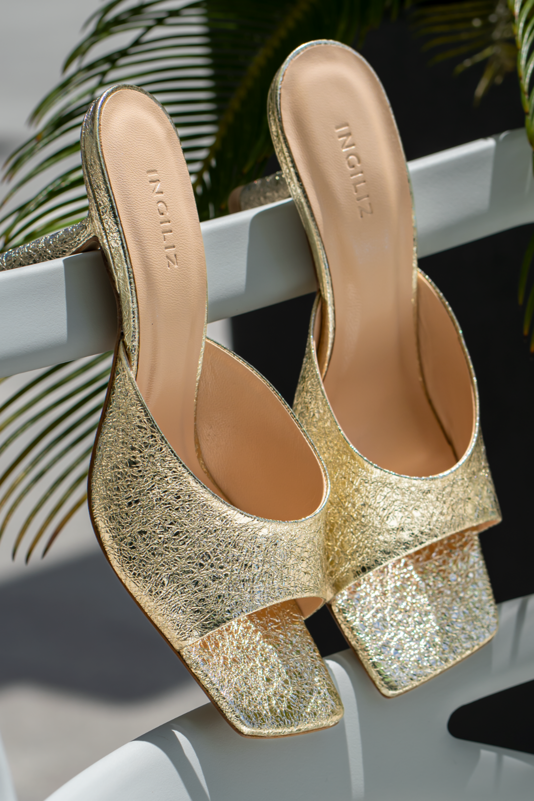 RENY GOLD CRUSHED METALLIC LEATHER MULES