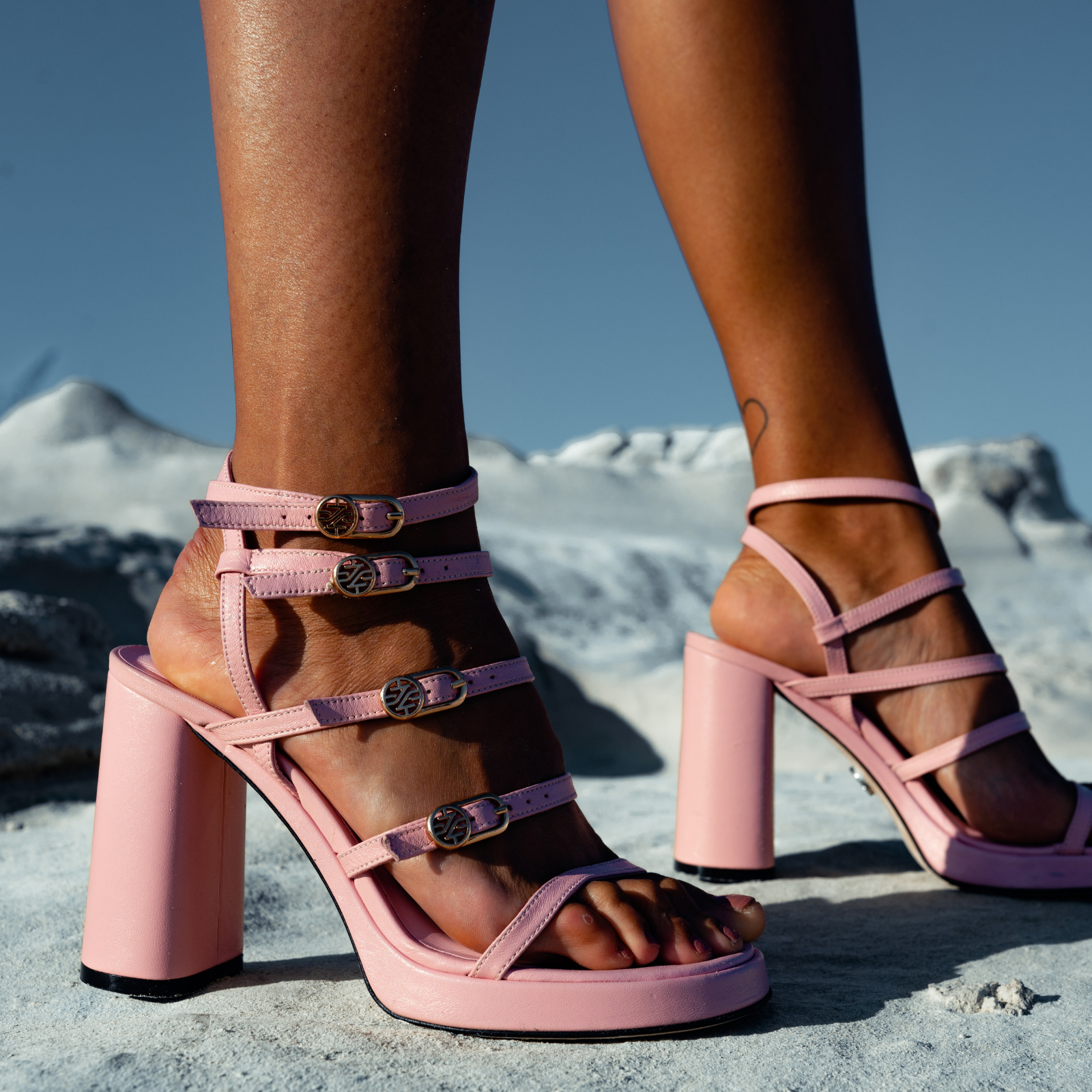 RITA PINK SMOOTH LEATHER PLATFORM SANDALS