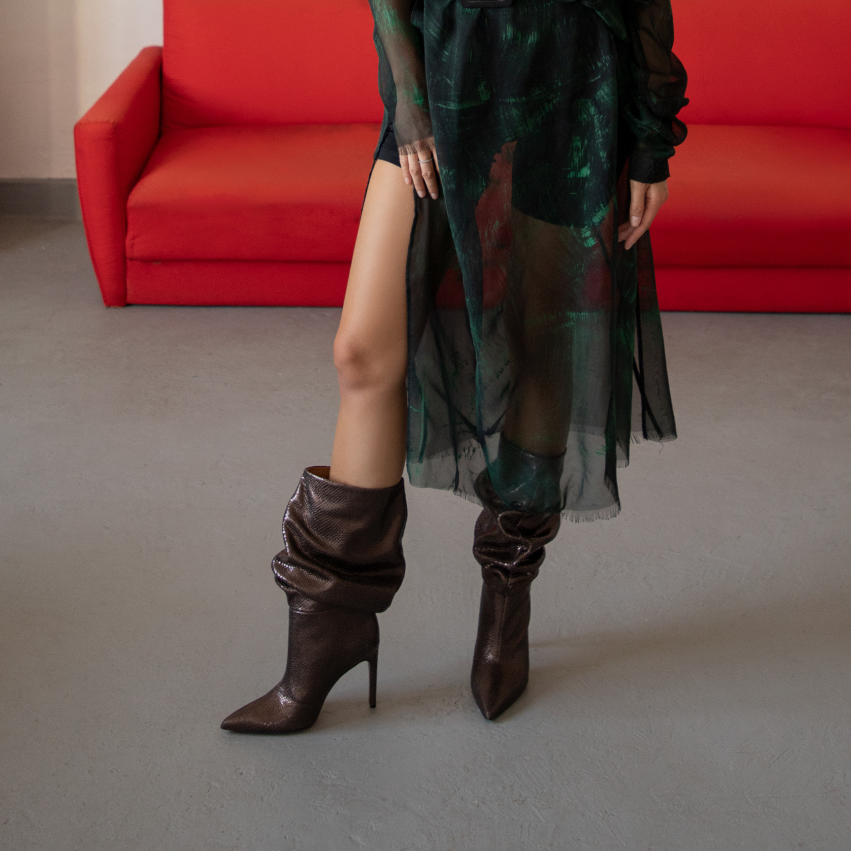 GRACE 03 BRONZE LIZZARD EMBOSSED LEATHER BOOTS