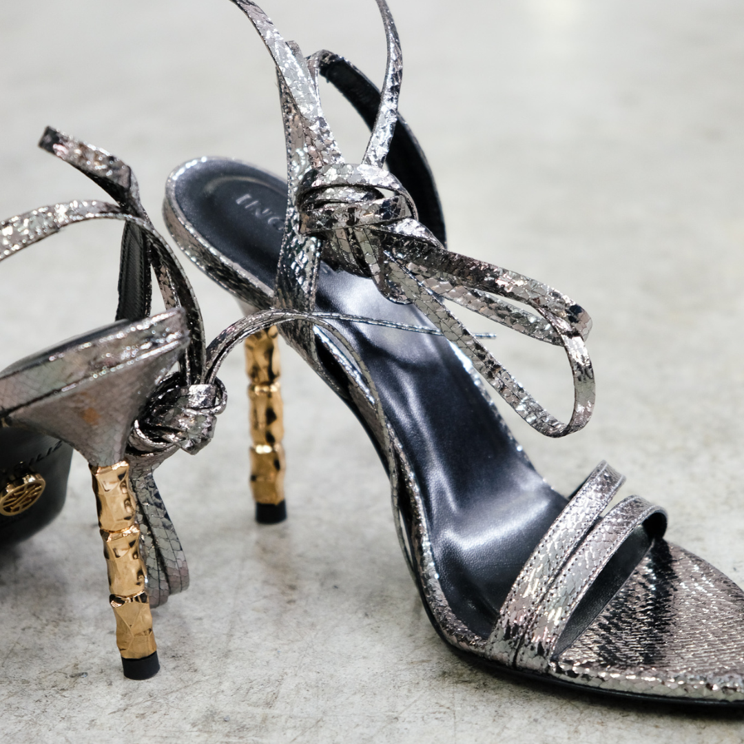 ADA 12 MINI VIPER MIRROR DARK SILVER LEATHER SANDALS