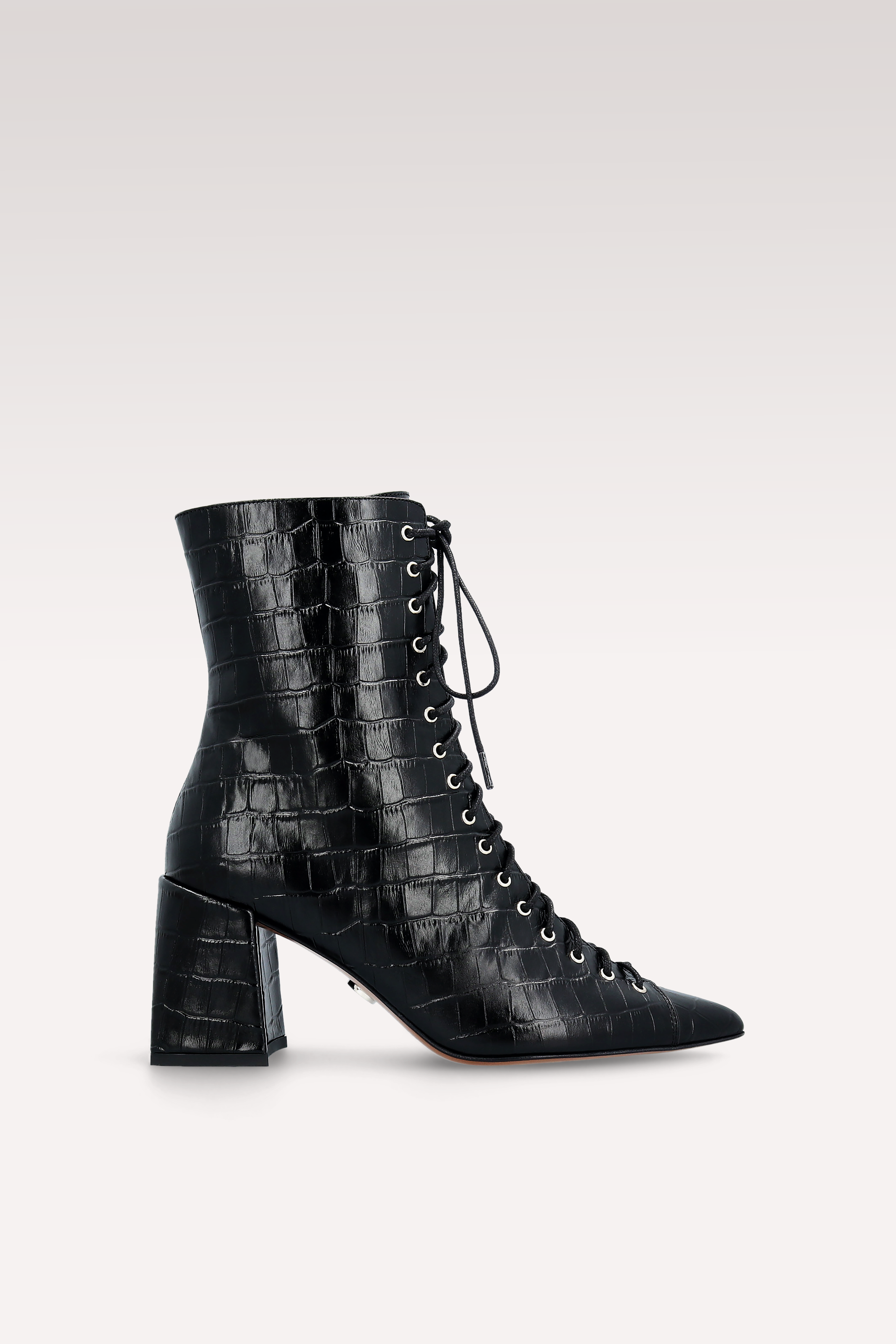 JOLIE 01 BLACK CROCO EMBOSSED LEATHER ANKLE BOOTS