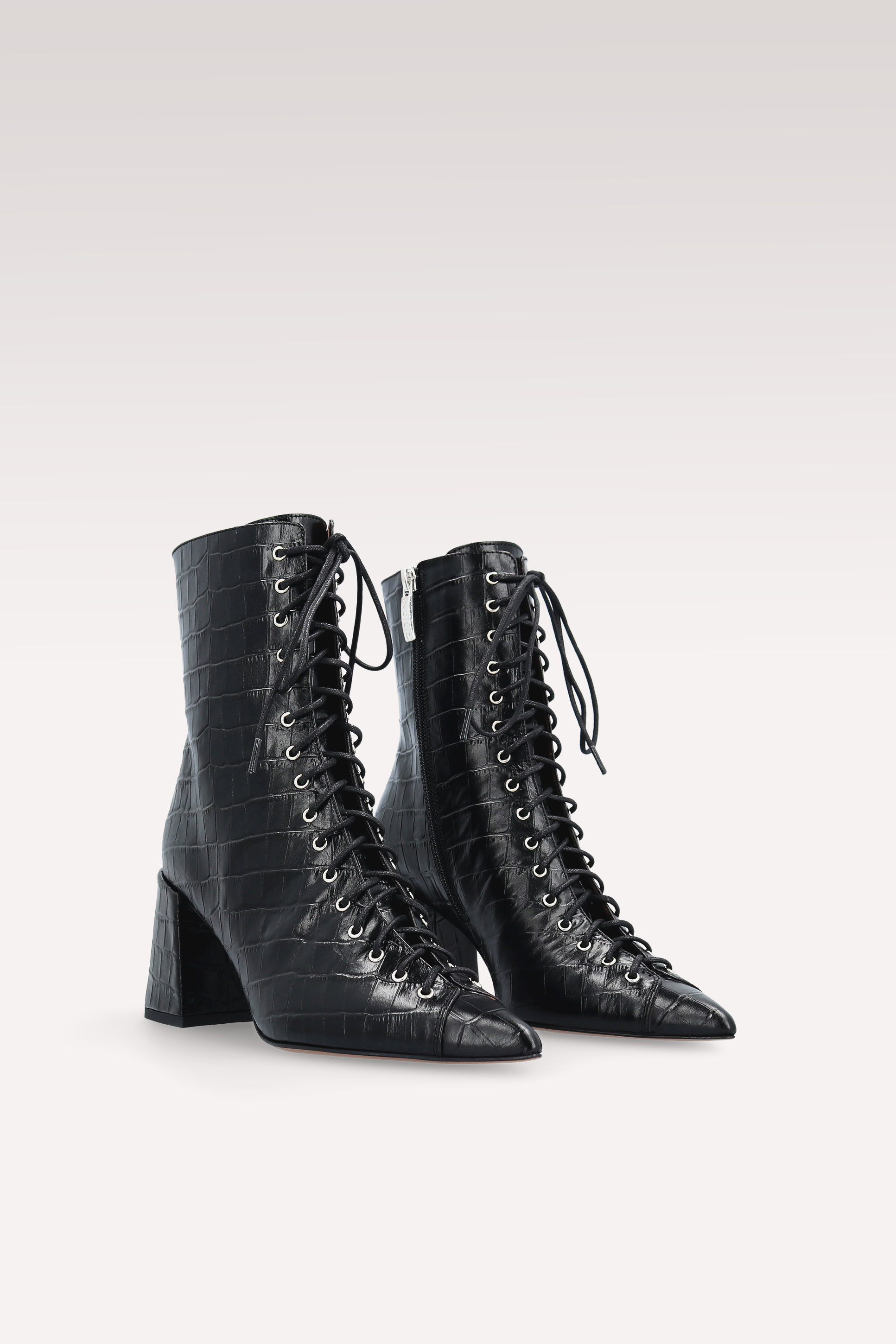 JOLIE 01 BLACK CROCO EMBOSSED LEATHER ANKLE BOOTS