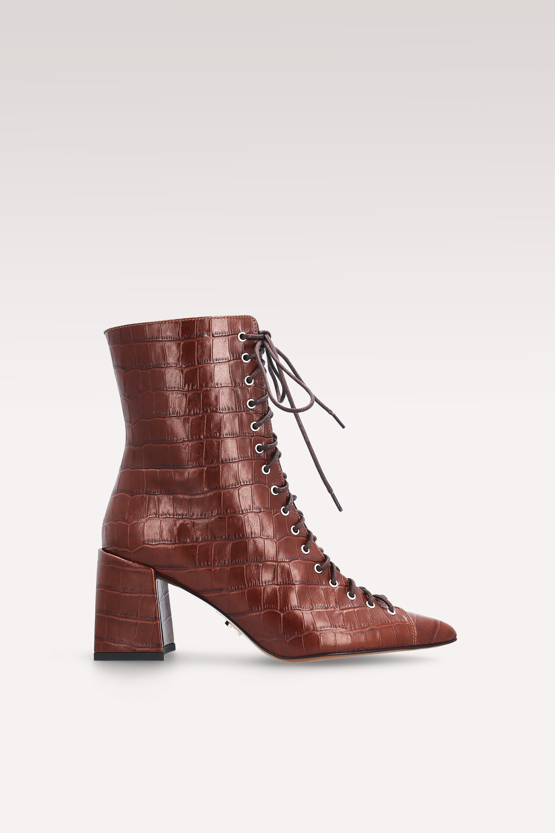 JOLIE 01 BROWN CROCO EMBOSSED LEATHER ANKLE BOOTS
