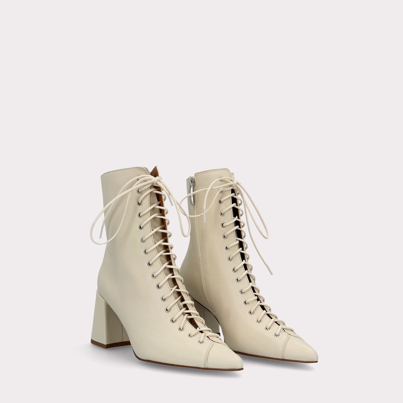 JOLIE 01 IVORY LEATHER ANKLE BOOTS